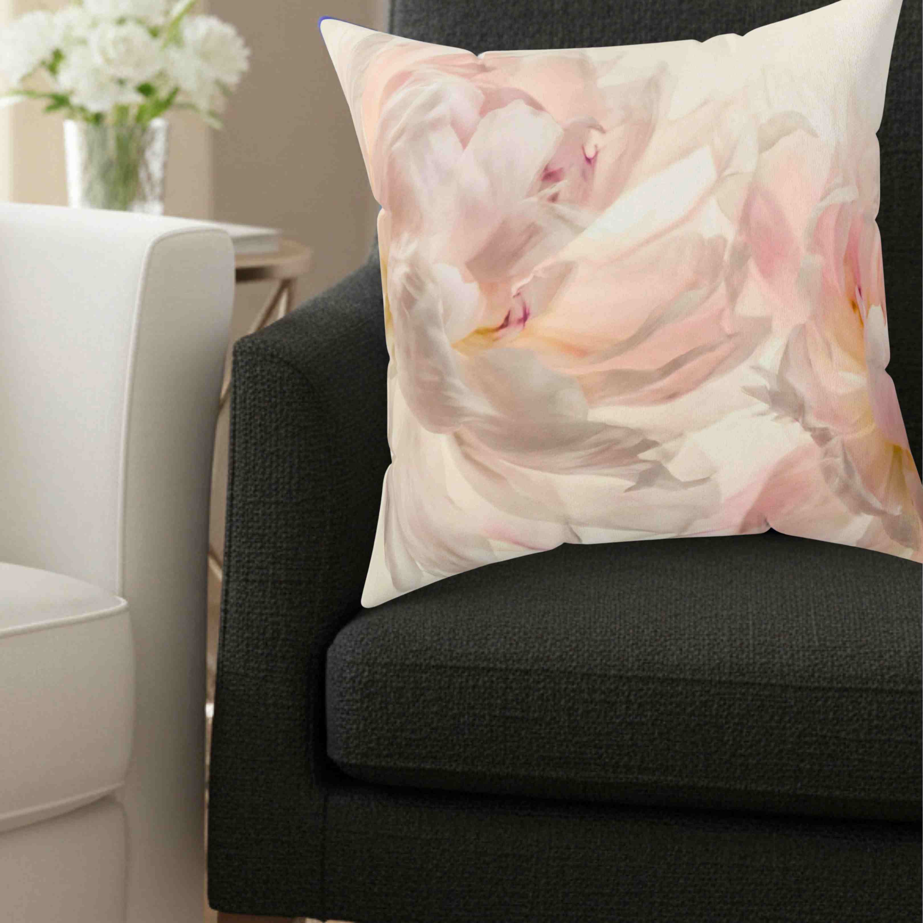 Soft Abstract Pink Peony Throw Pillow | Floral Decorative Cushion