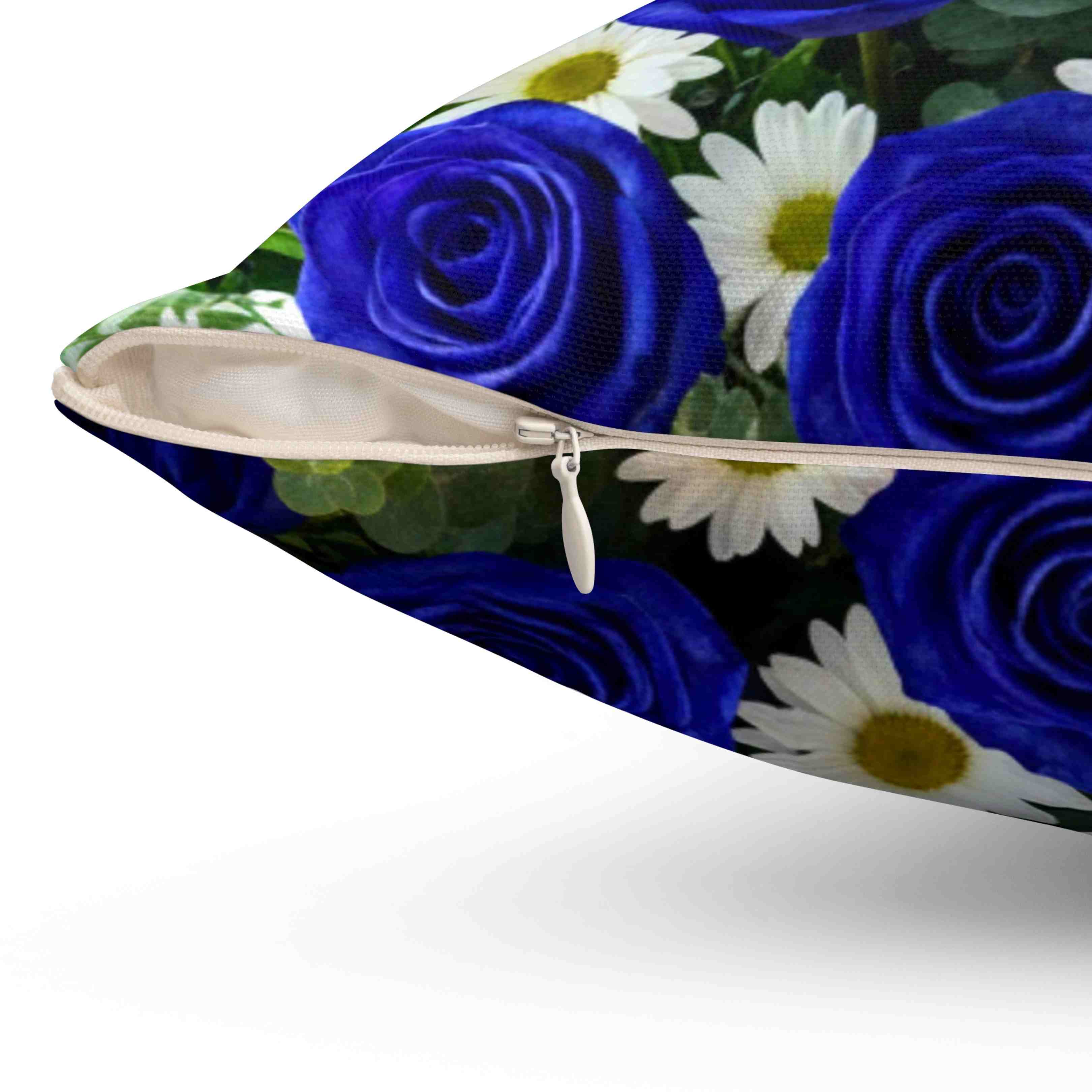 Blue Roses and White Daisies Pillow | Floral Decorative Cushion product thumbnail image