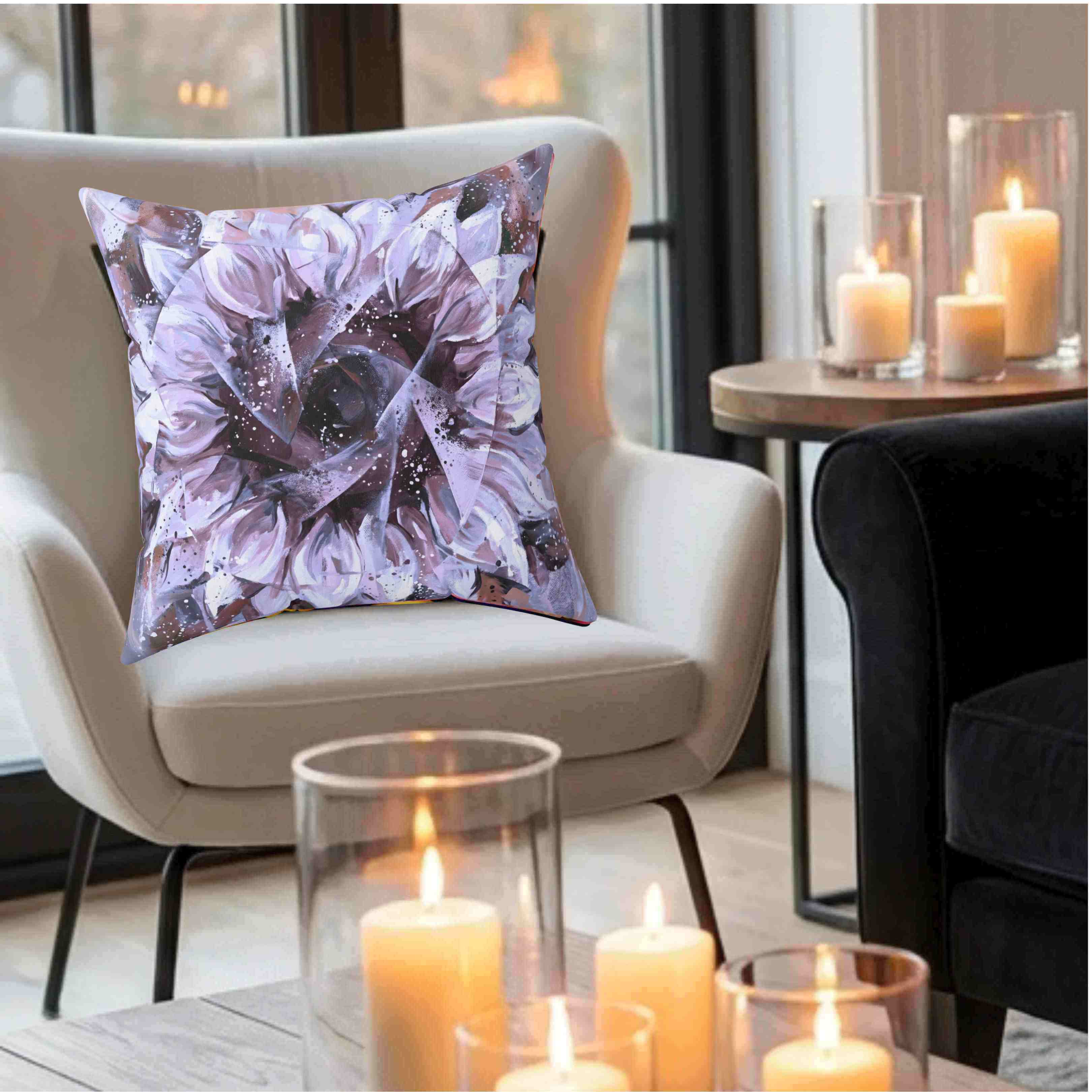 Sunflower Kaleidoscope Spun Polyester Pillow | Yellow Floral Accent product thumbnail image