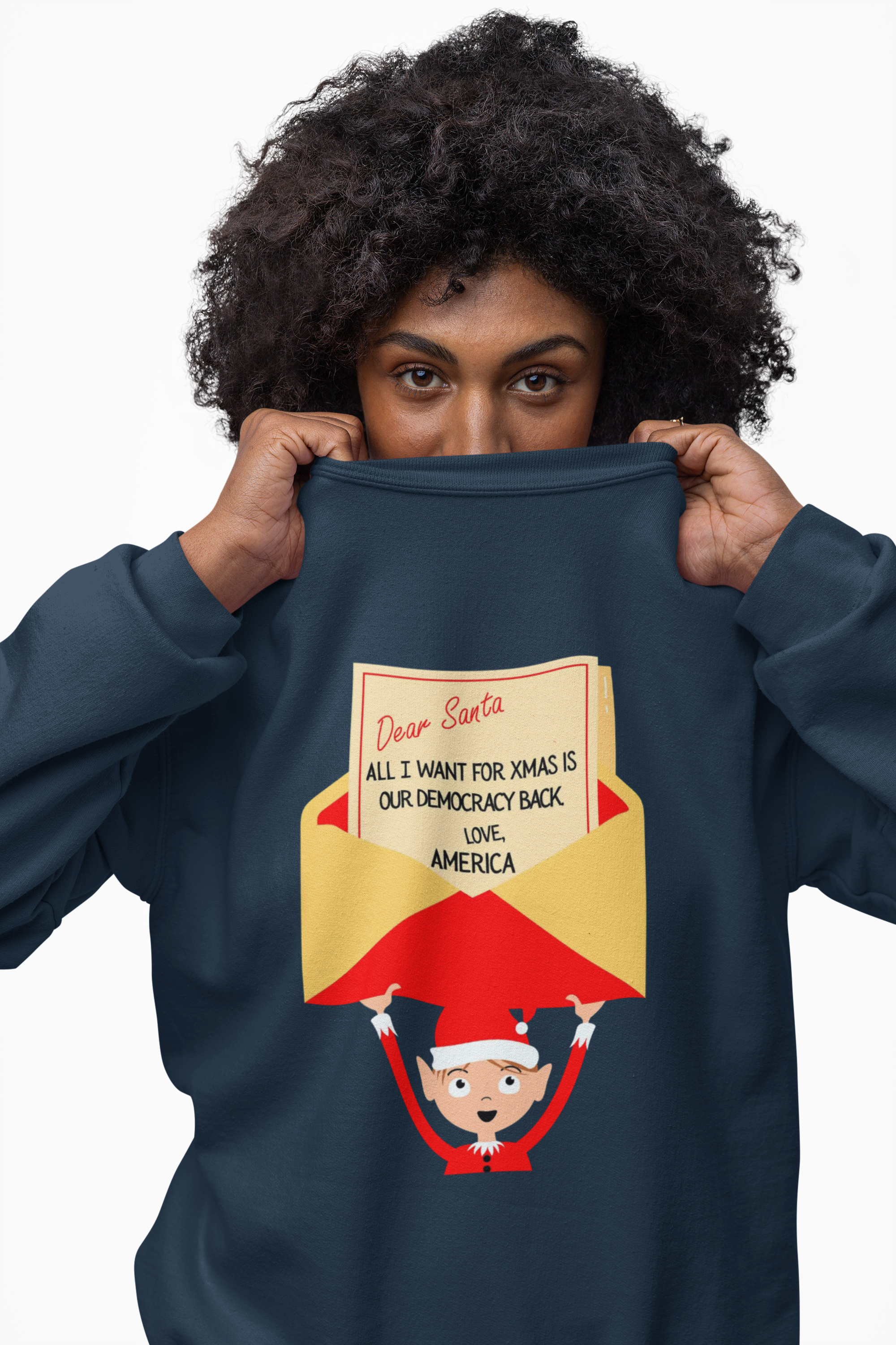 Funny Dear Santa All I Want For Xmas Is Our Democracy Back Novelty Cotton Blend, Soft Sweatshir product thumbnail image
