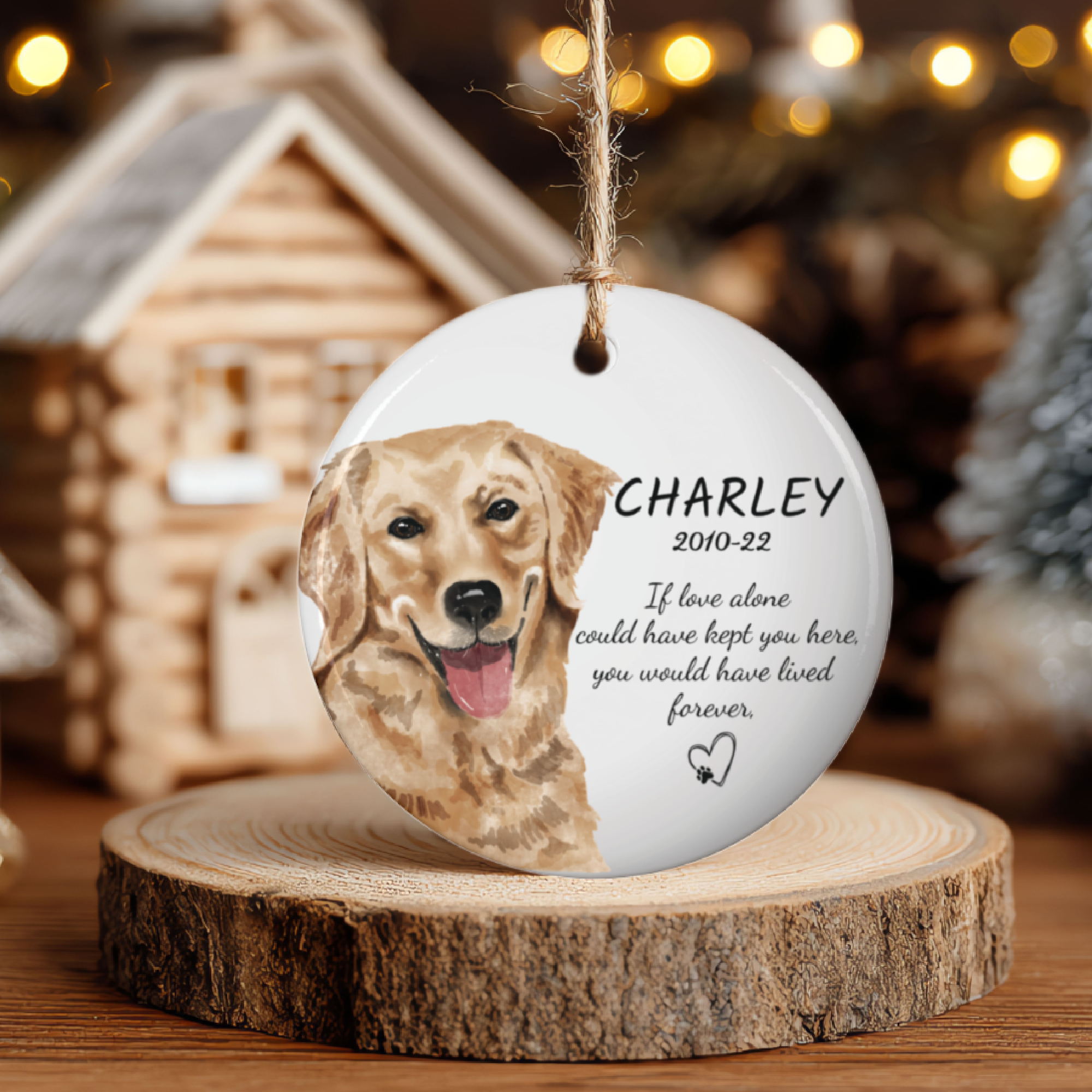 Copy of Personalized Ceramic Pet Memorial Ornament — Watercolor Dog Portrait with Name &amp; Years