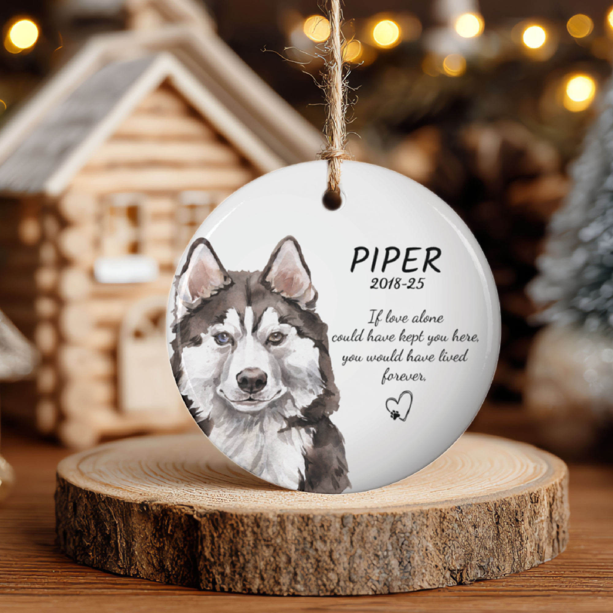 Copy of Copy of Personalized Ceramic Pet Memorial Ornament — Watercolor Dog Portrait with Name &amp; Years