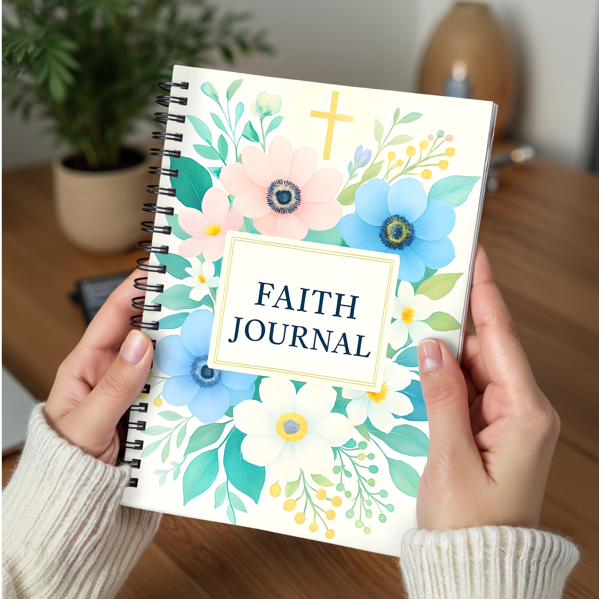 Faith Journal Spiral Notebook Personalized Christian Ruled Notebook with Floral Cross Design product thumbnail image