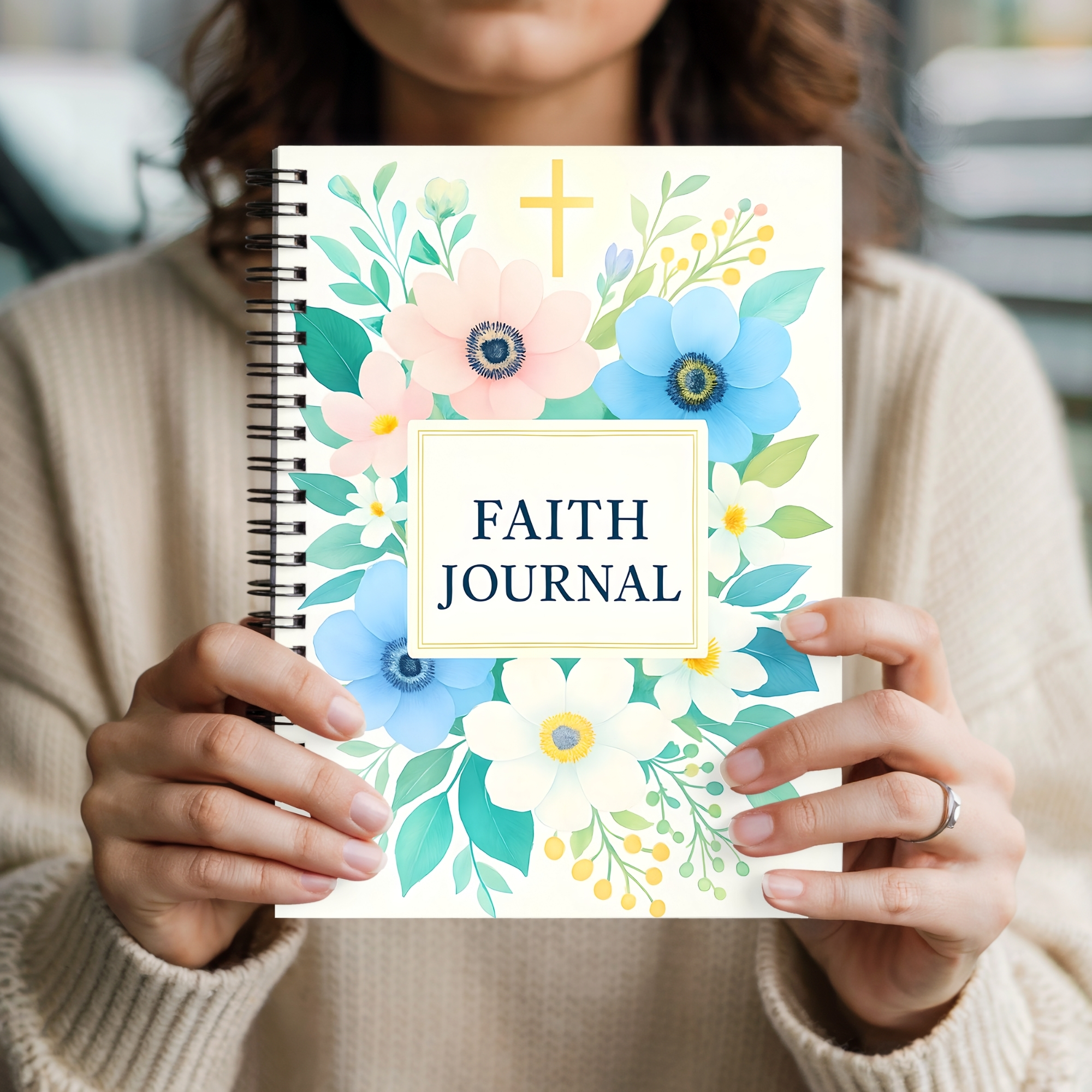 Faith Journal Spiral Notebook Personalized Christian Ruled Notebook with Floral Cross Design product thumbnail image Faith Journal Spiral Notebook Personalized Christian Ruled Notebook with Floral Cross Design product thumbnail image