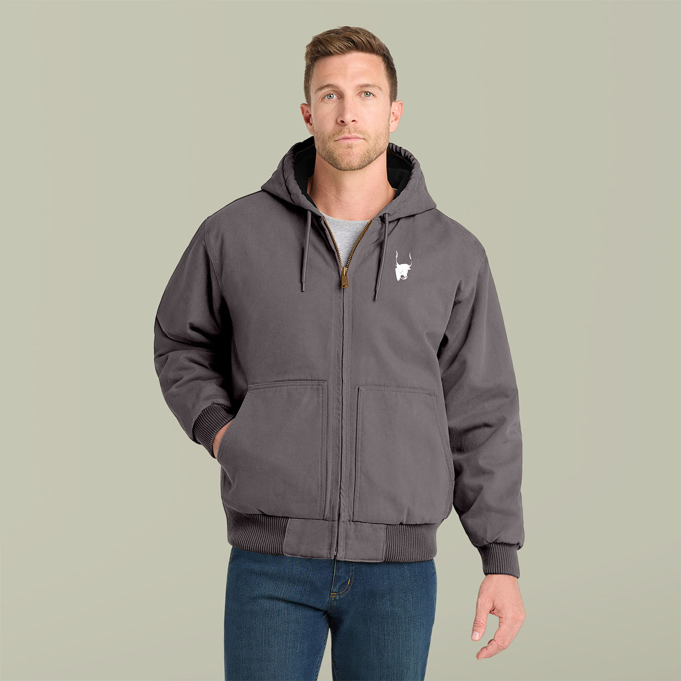 Aurochs Embroidered Work Hoodie - Durable Duck Cloth Zip-Up Jacket product thumbnail image