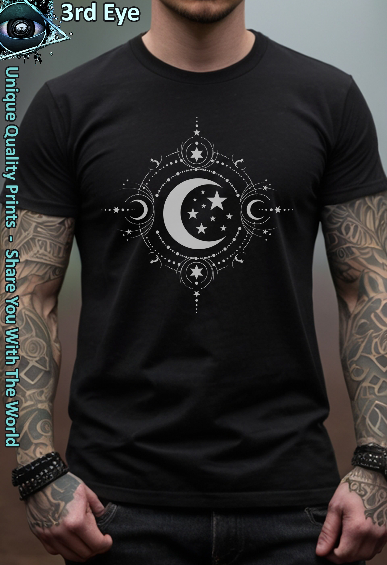 Vintage Moon &amp; Stars Detailed Ornate Celestial Design