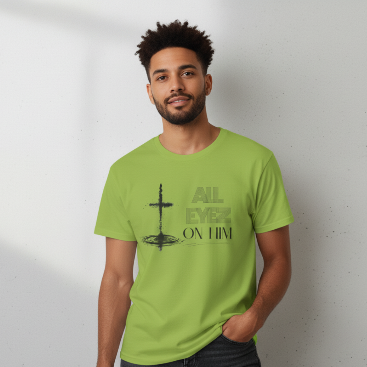 All Eyez On Him Christian T-Shirt — Minimalist Cross Graphic Faith Tee for Men & Women | Inspirational Bible Shirt product thumbnail image All Eyez On Him Christian T-Shirt — Minimalist Cross Graphic Faith Tee for Men & Women | Inspirational Bible Shirt product thumbnail image