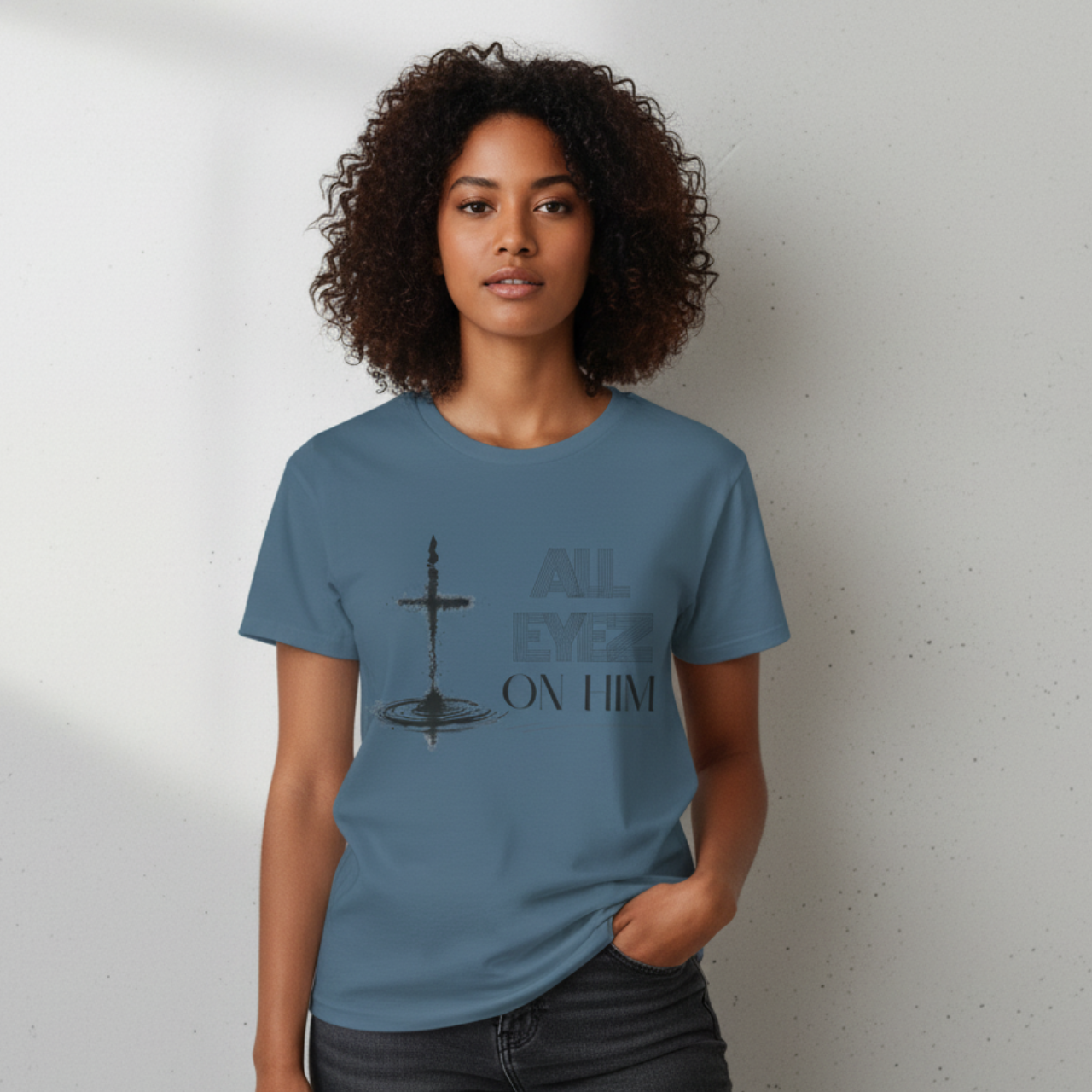 All Eyez On Him Christian T-Shirt — Minimalist Cross Graphic Faith Tee for Men & Women | Inspirational Bible Shirt product thumbnail image All Eyez On Him Christian T-Shirt — Minimalist Cross Graphic Faith Tee for Men & Women | Inspirational Bible Shirt product thumbnail image
