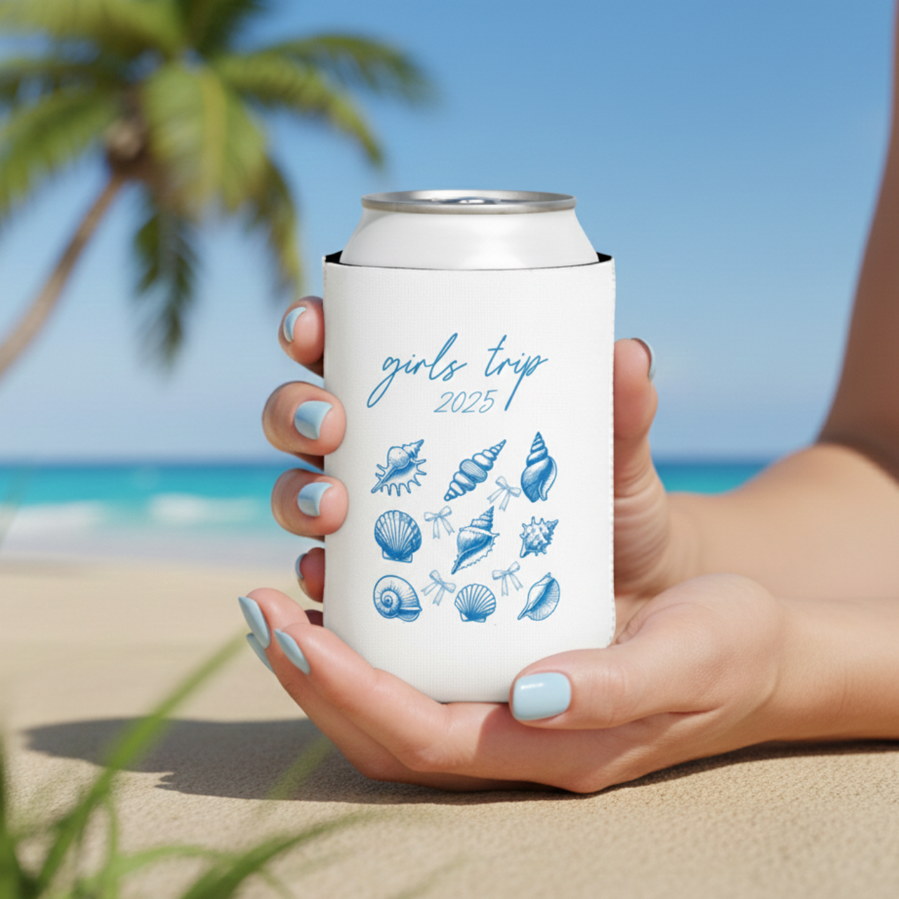 Girls Trip Koozie Personalized Can Cooler Custom Beach Shell Bachelorette Party Favor Summer Boat Day Gift Cute Drink Sleeve product thumbnail image