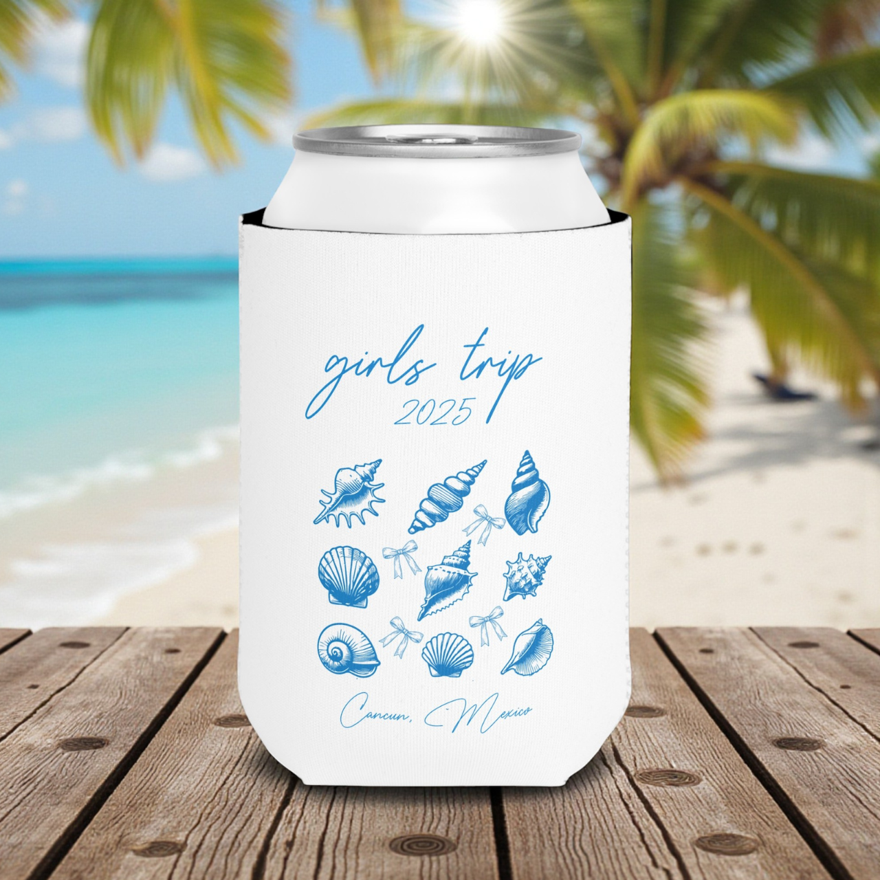 Girls Trip Koozie Personalized Can Cooler Custom Beach Shell Bachelorette Party Favor Summer Boat Day Gift Cute Drink Sleeve