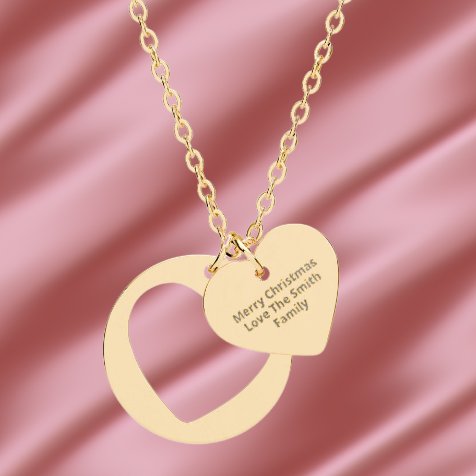 Christmas Personalized Engravable Heart Cutout Necklace – Personalized Double Pendant Gift Christmas Personalized Engravable Heart Cutout Necklace – Personalized Double Pendant Gift