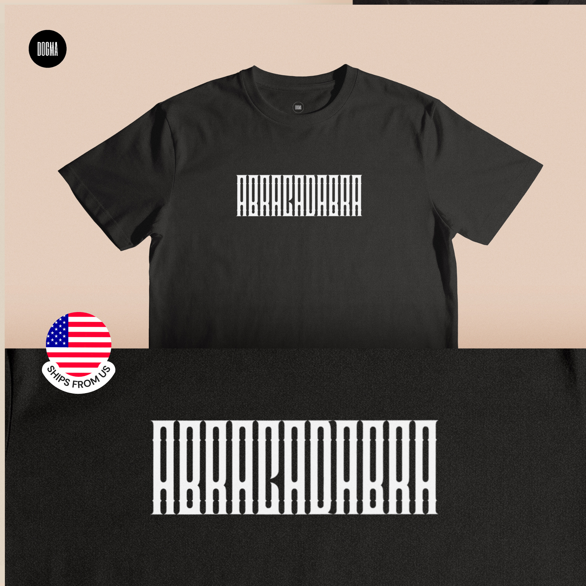 Gothic Lettering T-Shirt "Abracadabra" (Shipping from US)
