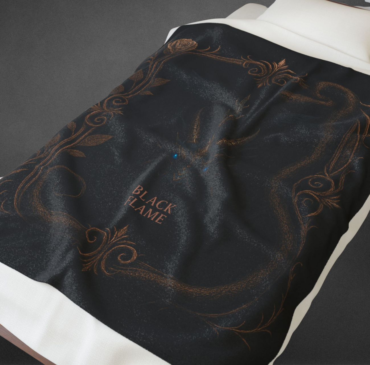 Ornate Serpent Copper Glow Blanket – Black Pulse Art