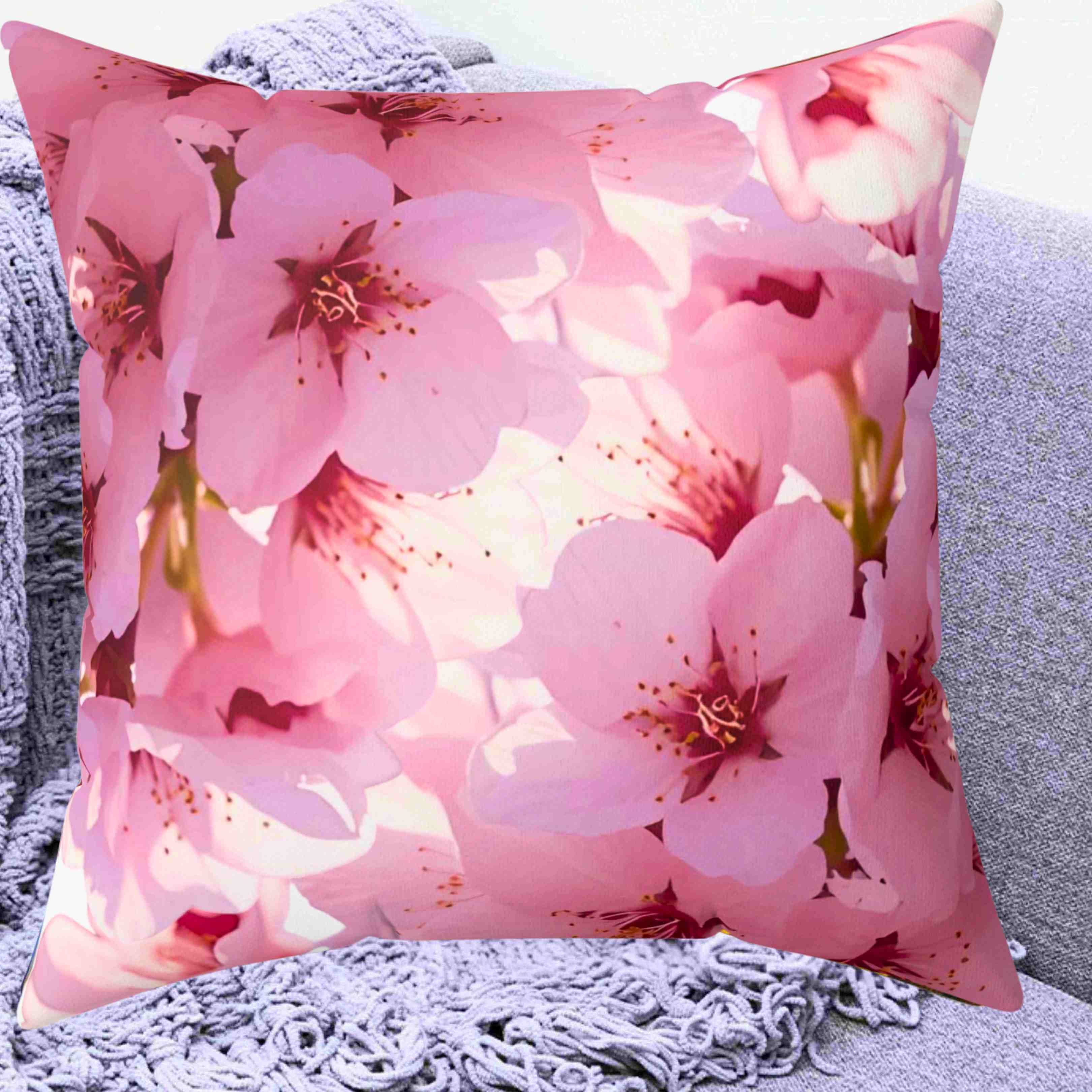 Cherry Blossoms Throw Pillow — Pink Floral Decorative Cushion Cherry Blossoms Throw Pillow — Pink Floral Decorative Cushion
