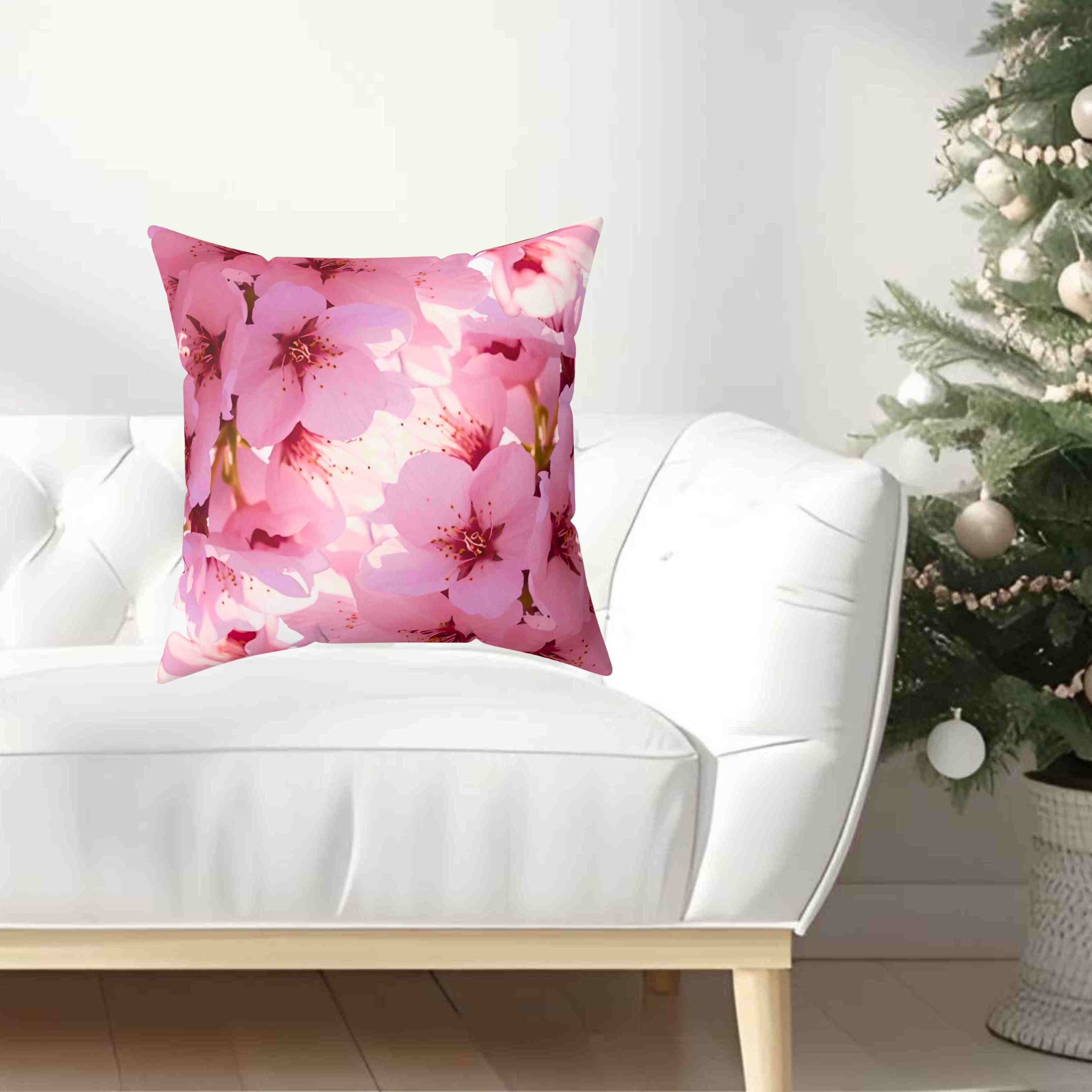Cherry Blossoms Throw Pillow — Pink Floral Decorative Cushion product thumbnail image