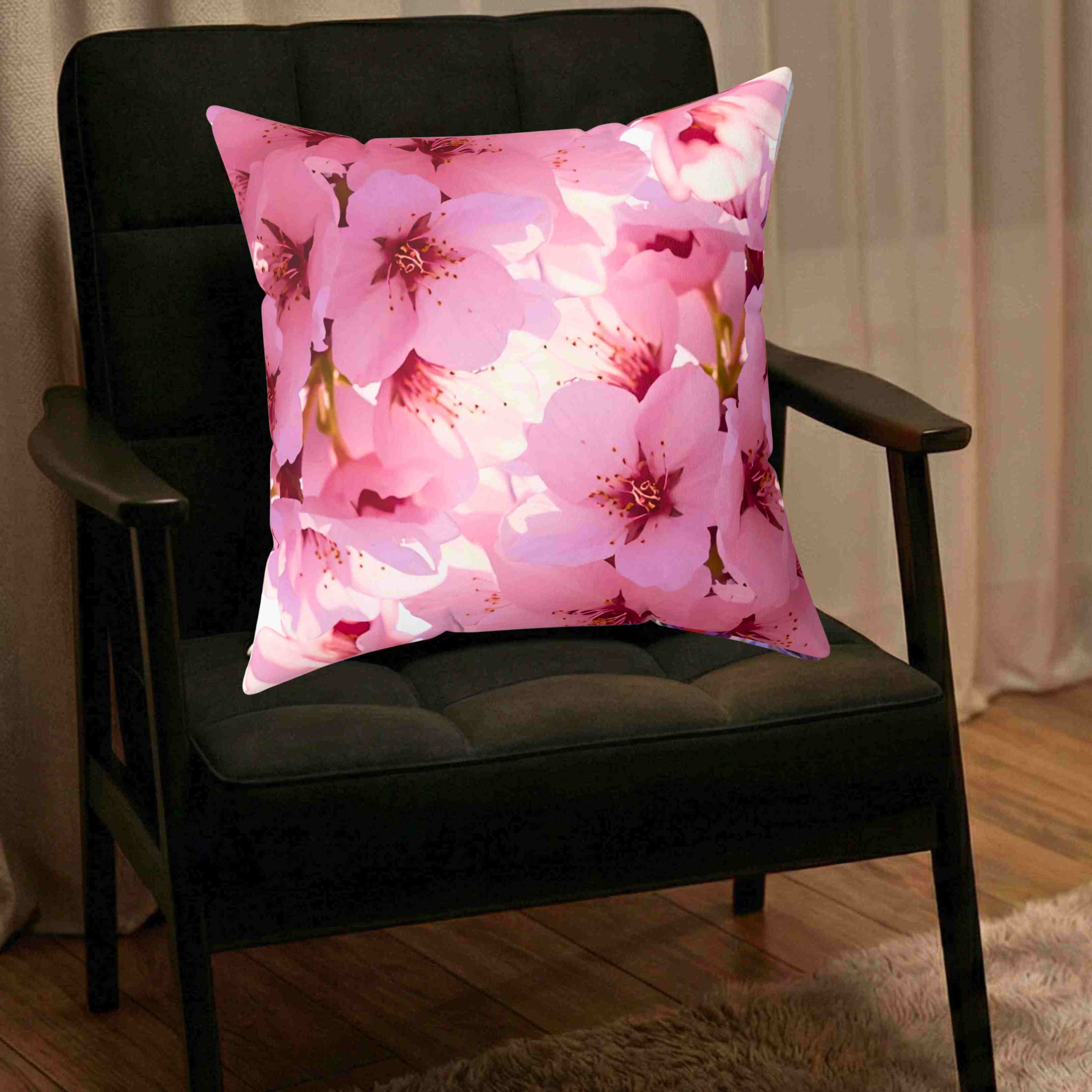 Cherry Blossoms Throw Pillow — Pink Floral Decorative Cushion product thumbnail image