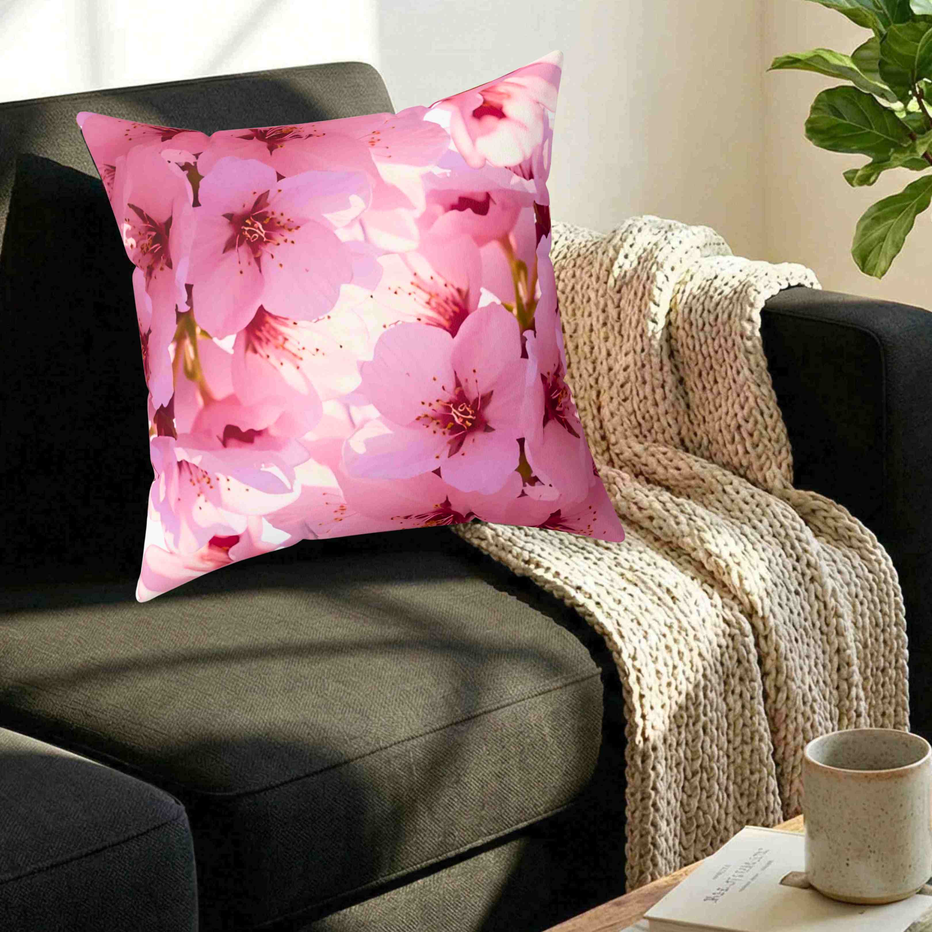 Cherry Blossoms Throw Pillow — Pink Floral Decorative Cushion product thumbnail image