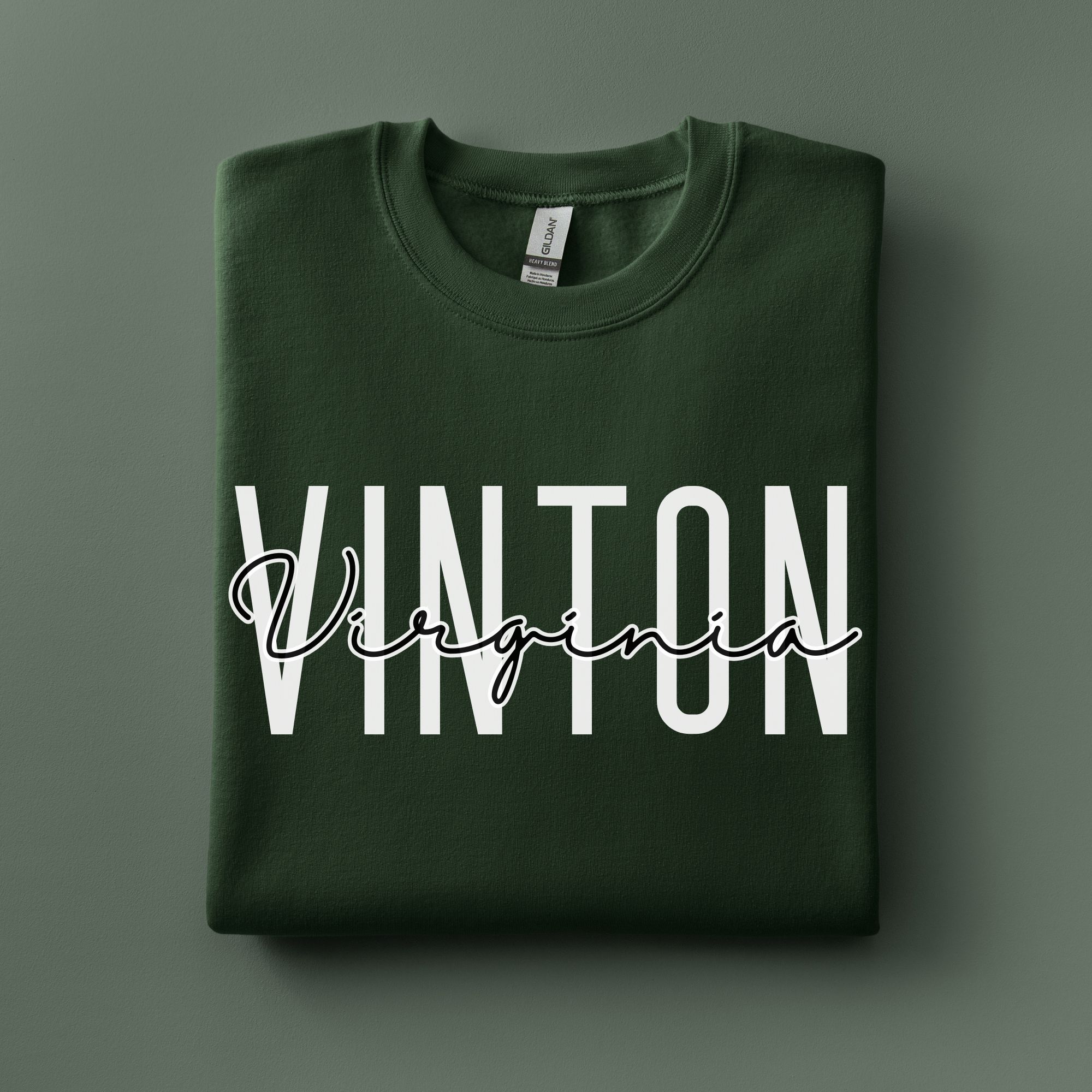 Vinton Virginia Classic Script Overlay Crewneck Sweatshirt product thumbnail image Vinton Virginia Classic Script Overlay Crewneck Sweatshirt product thumbnail image