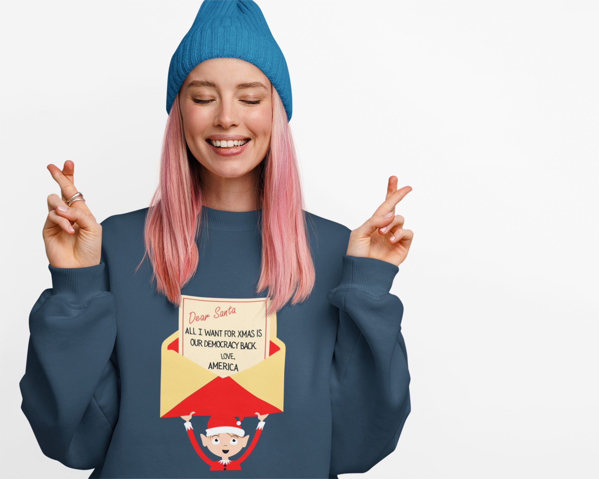 Funny Dear Santa All I Want For Xmas Is Our Democracy Back Novelty Cotton Blend, Soft Sweatshir product thumbnail image