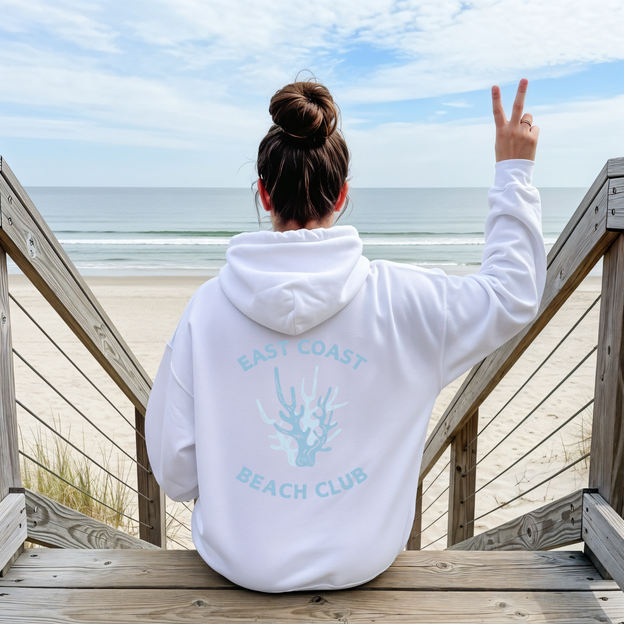 Beach Club Hoodie East Coast Coral Graphic Sweatshirt, Coastal Summer Hoodie, Ocean Inspired Pullover, Beachwear Gift for Her, Coastal Style product thumbnail image