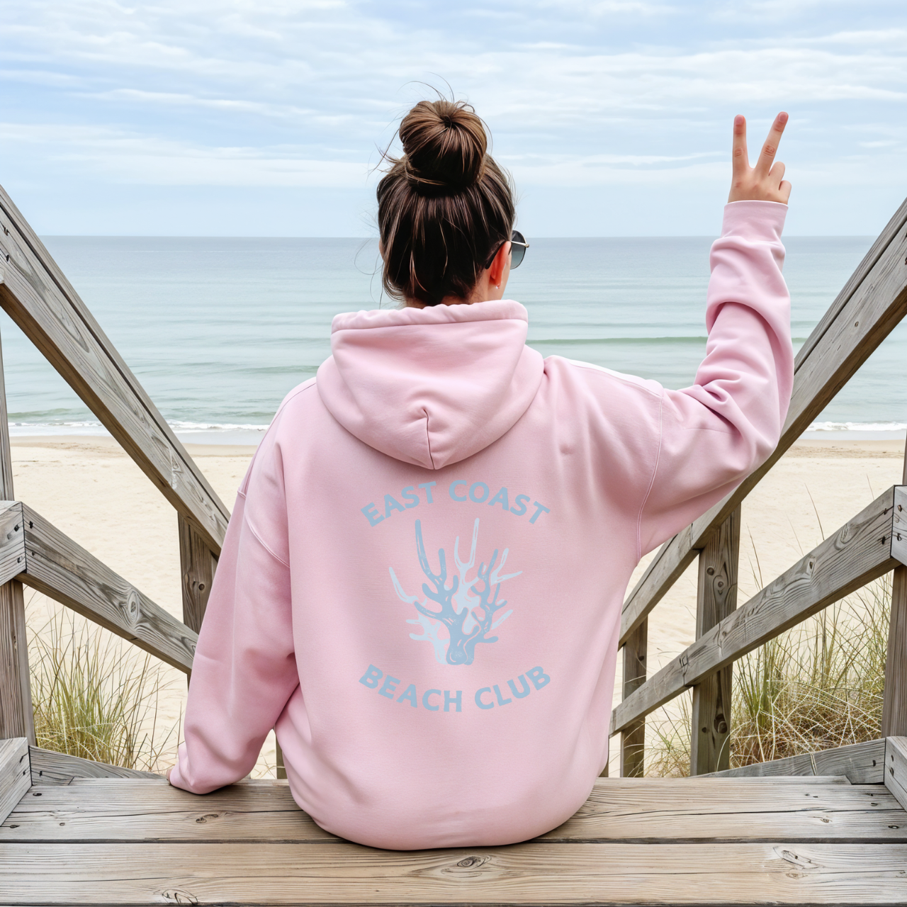 Beach Club Hoodie East Coast Coral Graphic Sweatshirt, Coastal Summer Hoodie, Ocean Inspired Pullover, Beachwear Gift for Her, Coastal Style product thumbnail image