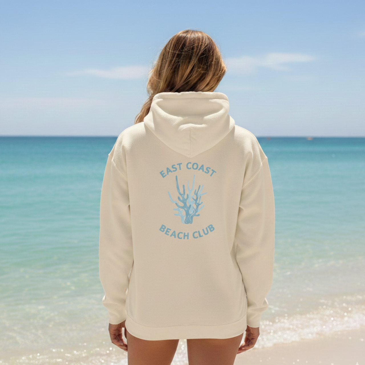 Beach Club Hoodie East Coast Coral Graphic Sweatshirt, Coastal Summer Hoodie, Ocean Inspired Pullover, Beachwear Gift for Her, Coastal Style product thumbnail image