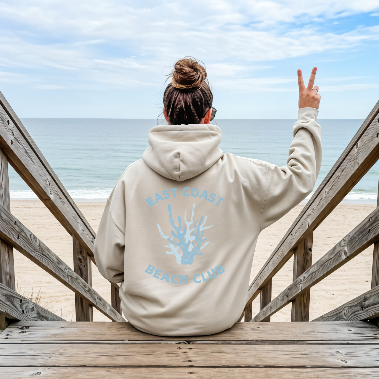 Beach Club Hoodie East Coast Coral Graphic Sweatshirt, Coastal Summer Hoodie, Ocean Inspired Pullover, Beachwear Gift for Her, Coastal Style product thumbnail image