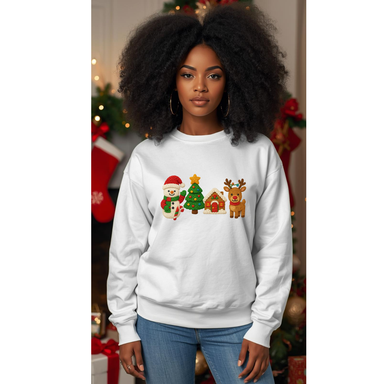 Christmas Crochet Sweatshirt — Cute Snowman, Tree, Gingerbread House & Reindeer Holiday Sweater Christmas Crochet Sweatshirt — Cute Snowman, Tree, Gingerbread House & Reindeer Holiday Sweater