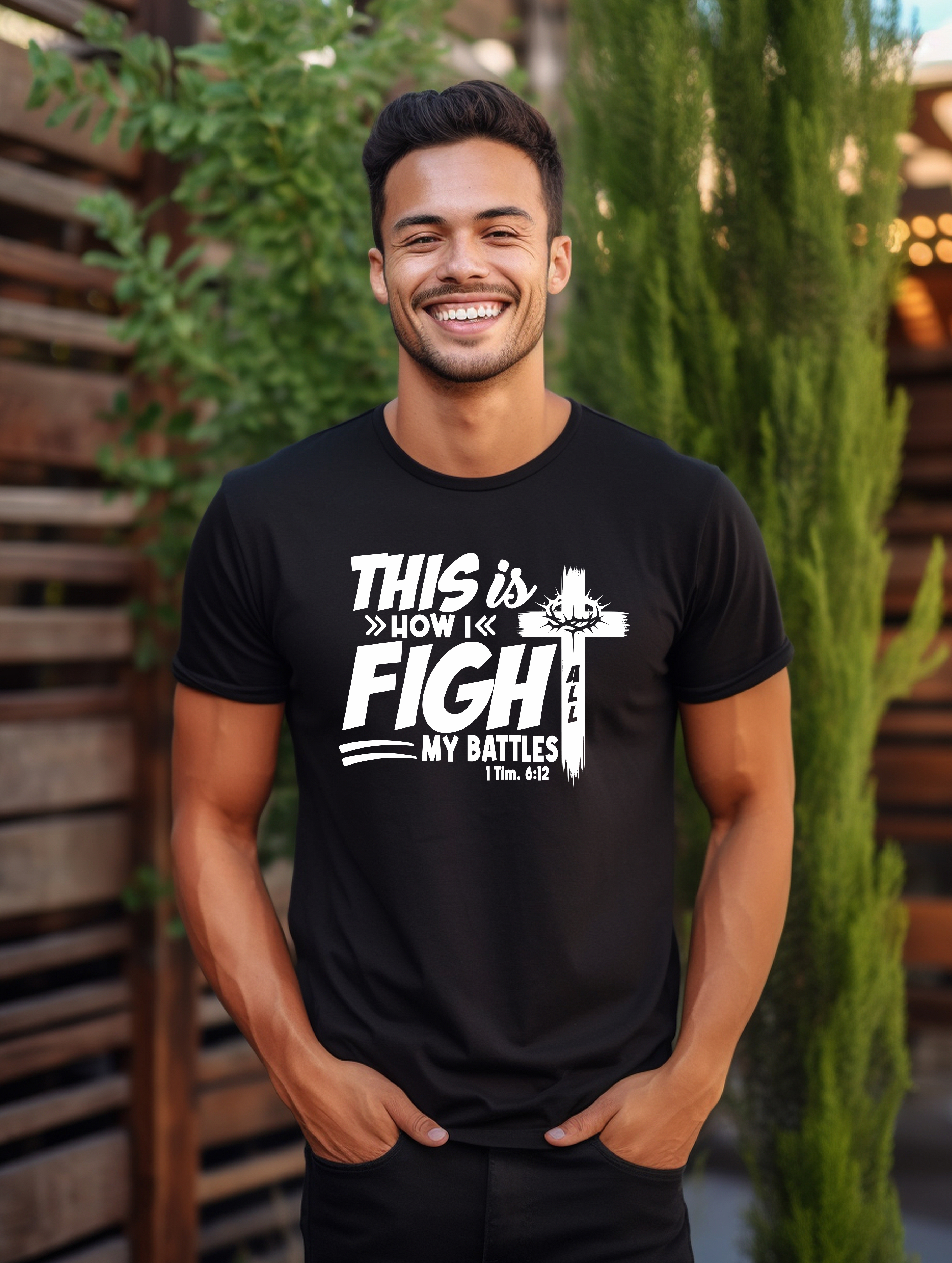 T-shirt cristiana unisex “ASÍ ES COMO PELEO TODAS MIS BATALLAS” – Regalo cristiano para iglesia o motivación diaria product thumbnail image