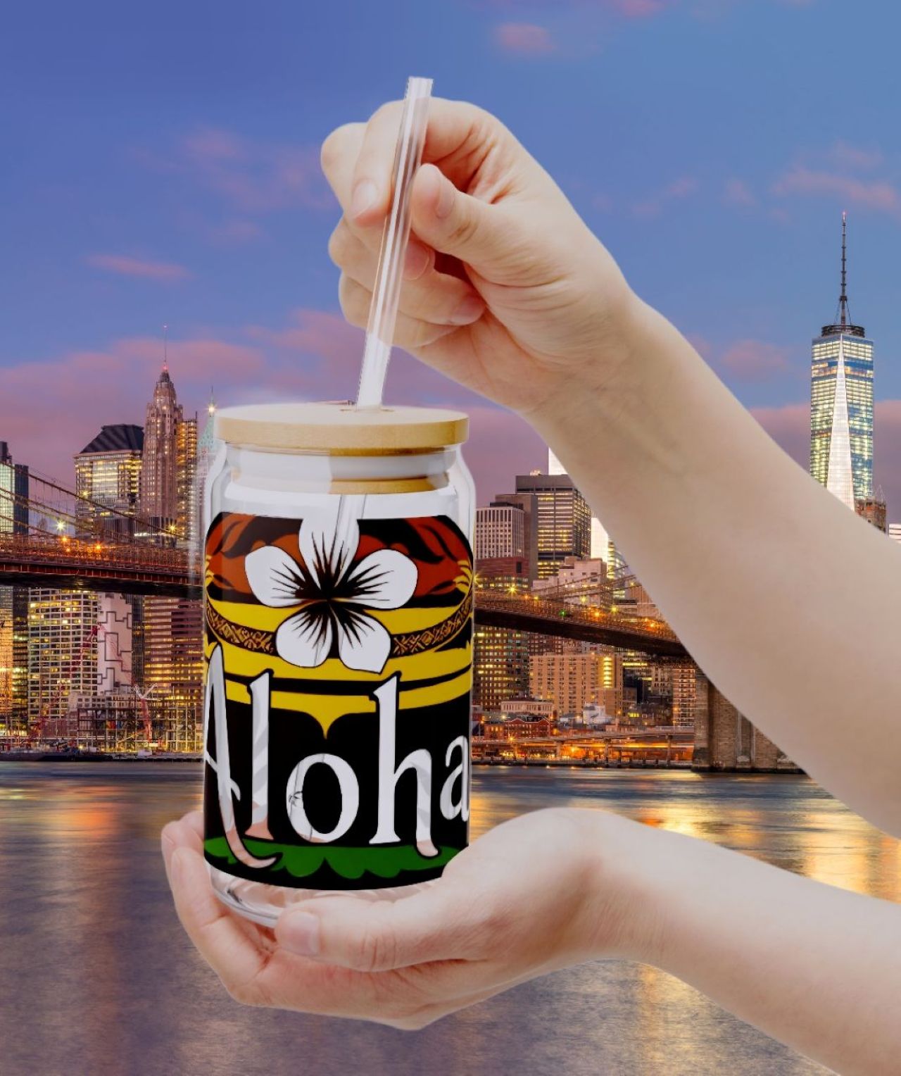 Aloha Sipper Glass — 16oz Hawaiian Aloha Travel Cup Aloha Sipper Glass — 16oz Hawaiian Aloha Travel Cup