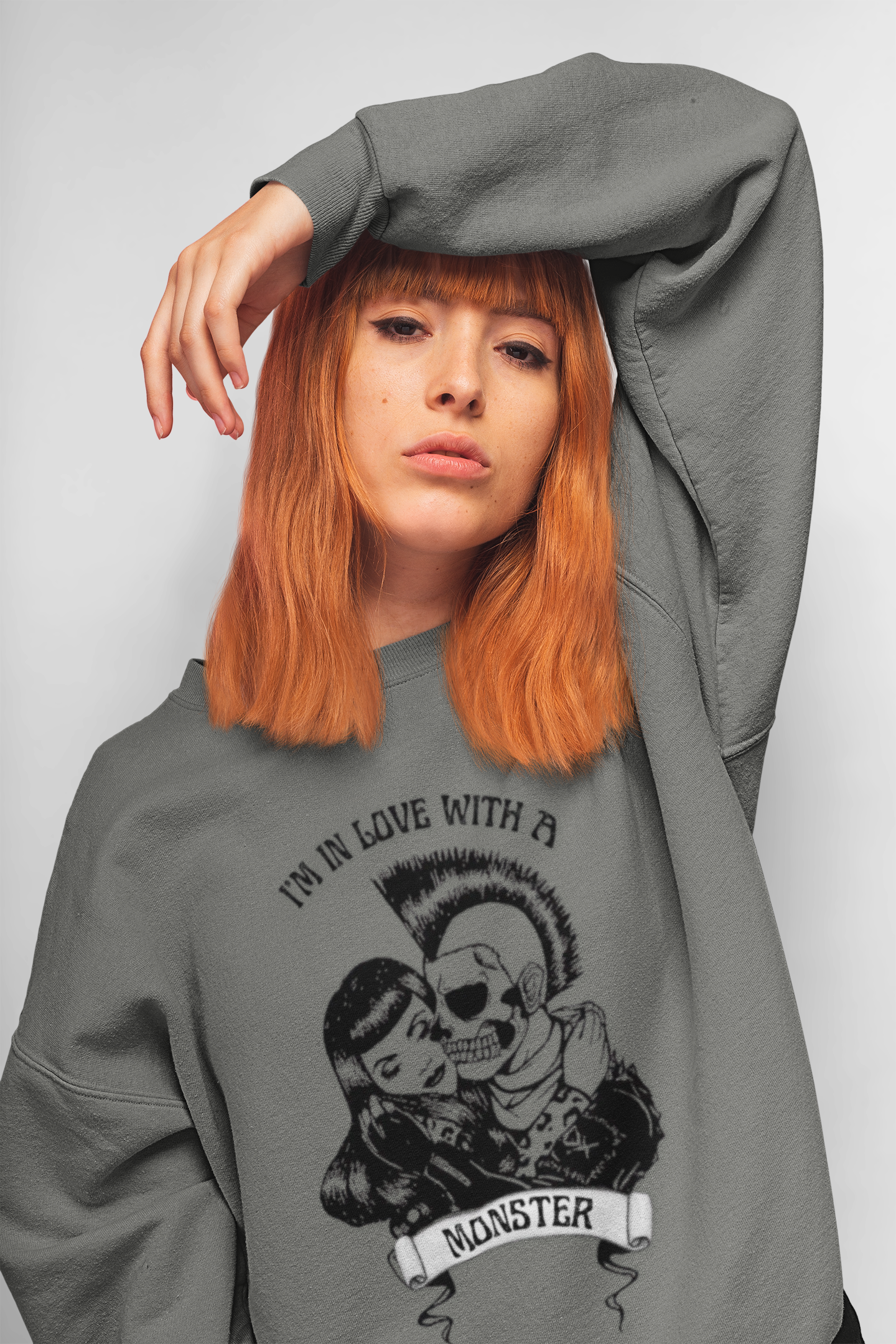 Rockabilly Revival Sweatshirt — "I'm in Love with a Monster" Retro Band Crewneck product thumbnail image Rockabilly Revival Sweatshirt — "I'm in Love with a Monster" Retro Band Crewneck product thumbnail image