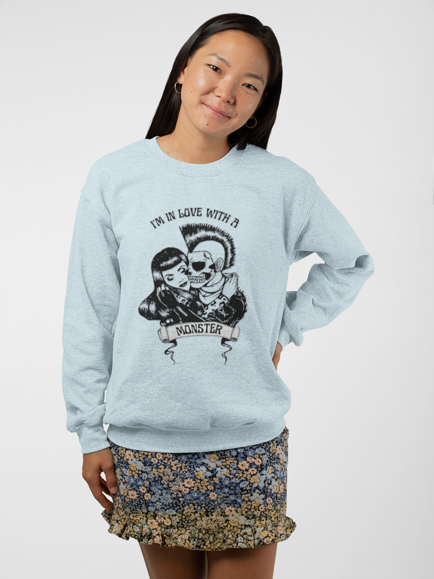 Rockabilly Revival Sweatshirt — "I'm in Love with a Monster" Retro Band Crewneck product thumbnail image Rockabilly Revival Sweatshirt — "I'm in Love with a Monster" Retro Band Crewneck product thumbnail image