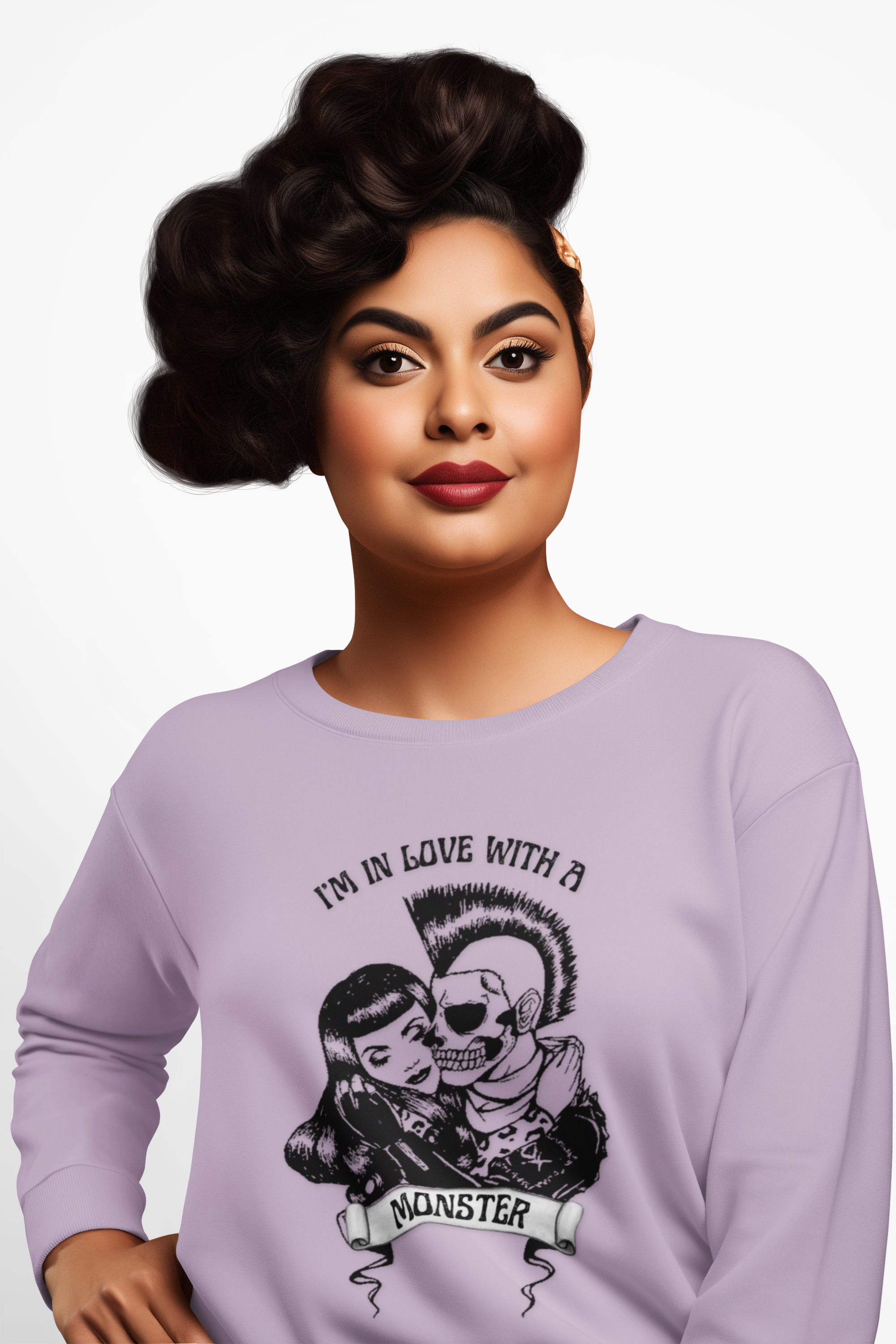 Rockabilly Revival Sweatshirt — "I'm in Love with a Monster" Retro Band Crewneck product thumbnail image Rockabilly Revival Sweatshirt — "I'm in Love with a Monster" Retro Band Crewneck product thumbnail image