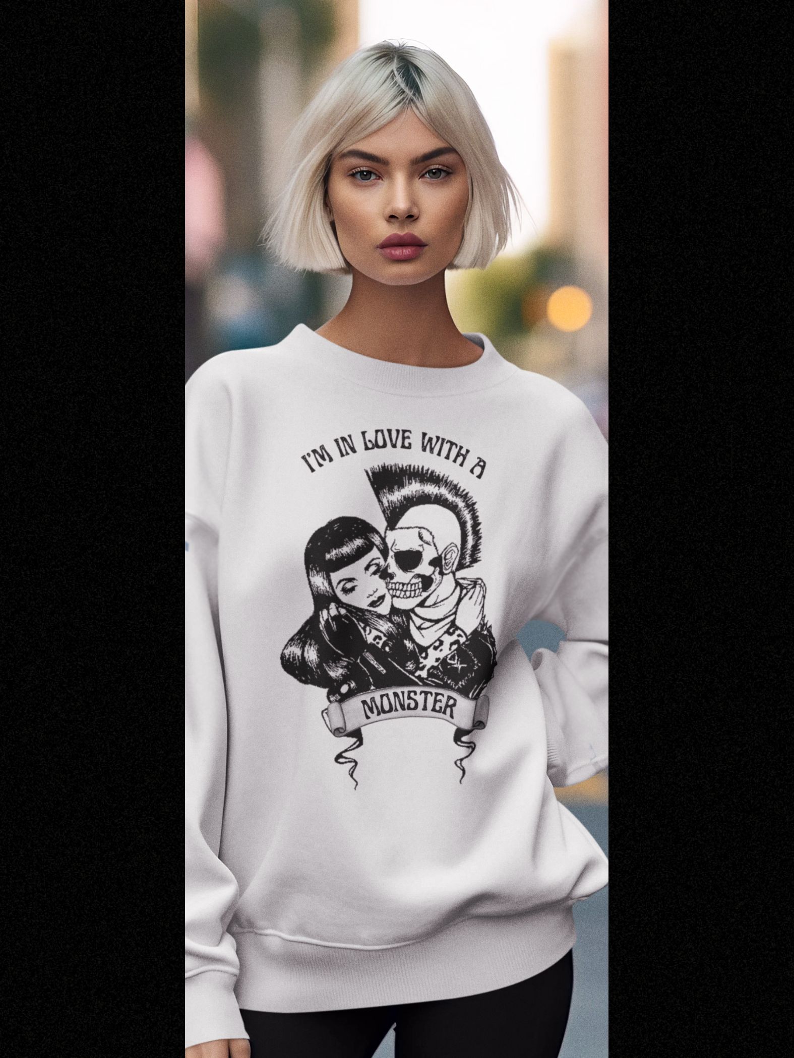 Rockabilly Revival Sweatshirt — "I'm in Love with a Monster" Retro Band Crewneck product thumbnail image Rockabilly Revival Sweatshirt — "I'm in Love with a Monster" Retro Band Crewneck product thumbnail image