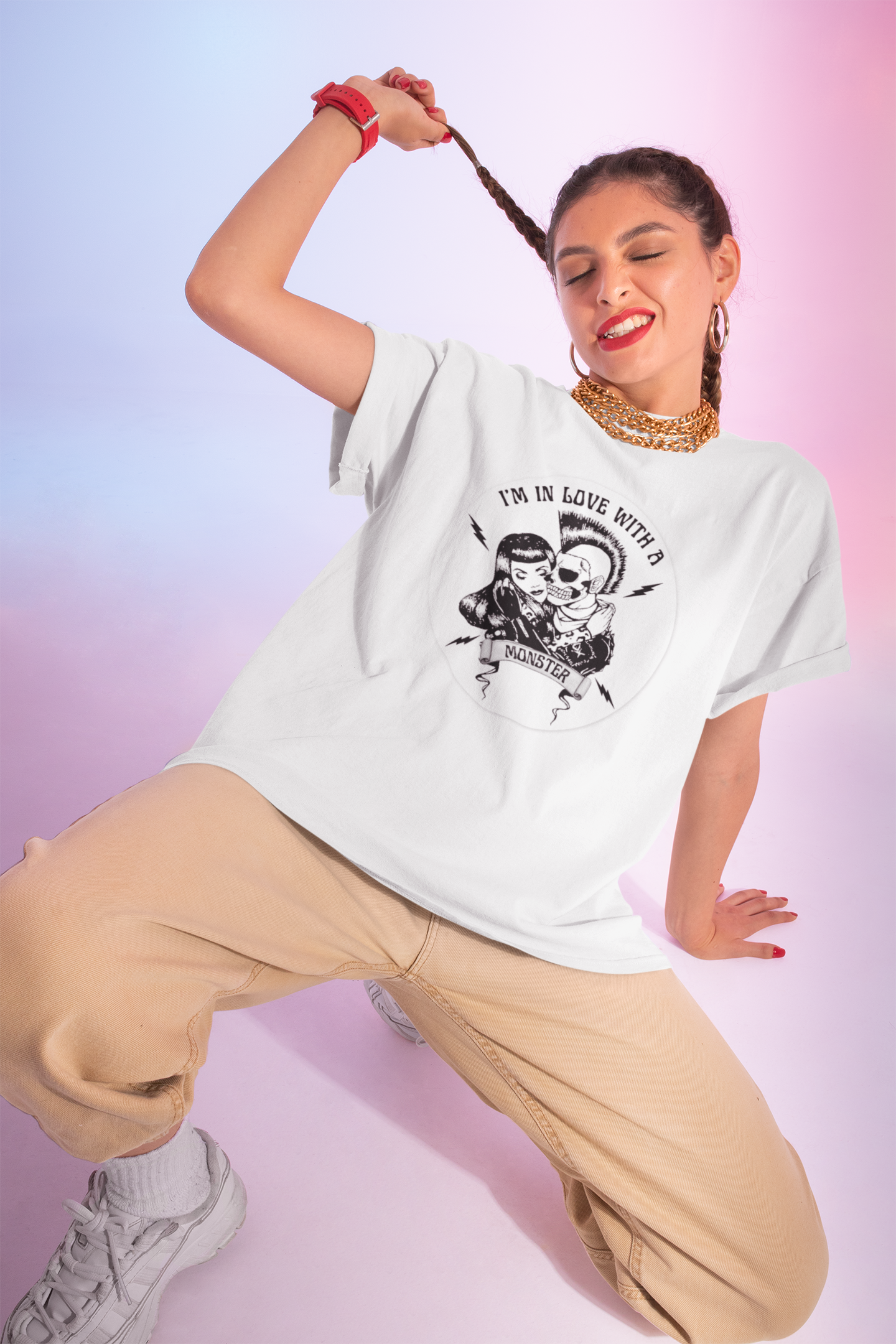 Rockabilly Monster Tee — "I'm in Love with a Monster" Vintage Horror Band T-Shirt product thumbnail image Rockabilly Monster Tee — "I'm in Love with a Monster" Vintage Horror Band T-Shirt product thumbnail image