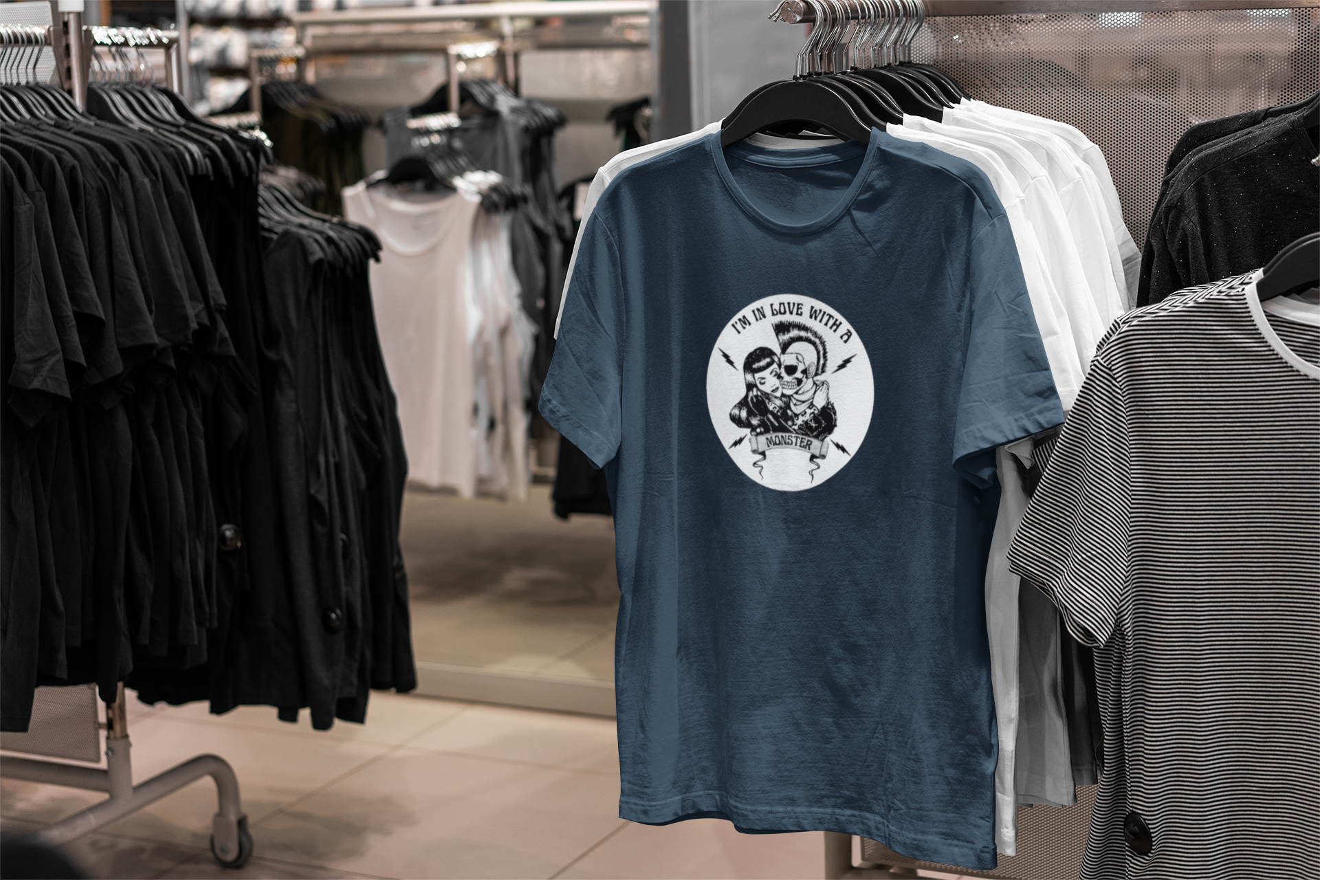 Rockabilly Monster Tee — "I'm in Love with a Monster" Vintage Horror Band T-Shirt product thumbnail image Rockabilly Monster Tee — "I'm in Love with a Monster" Vintage Horror Band T-Shirt product thumbnail image