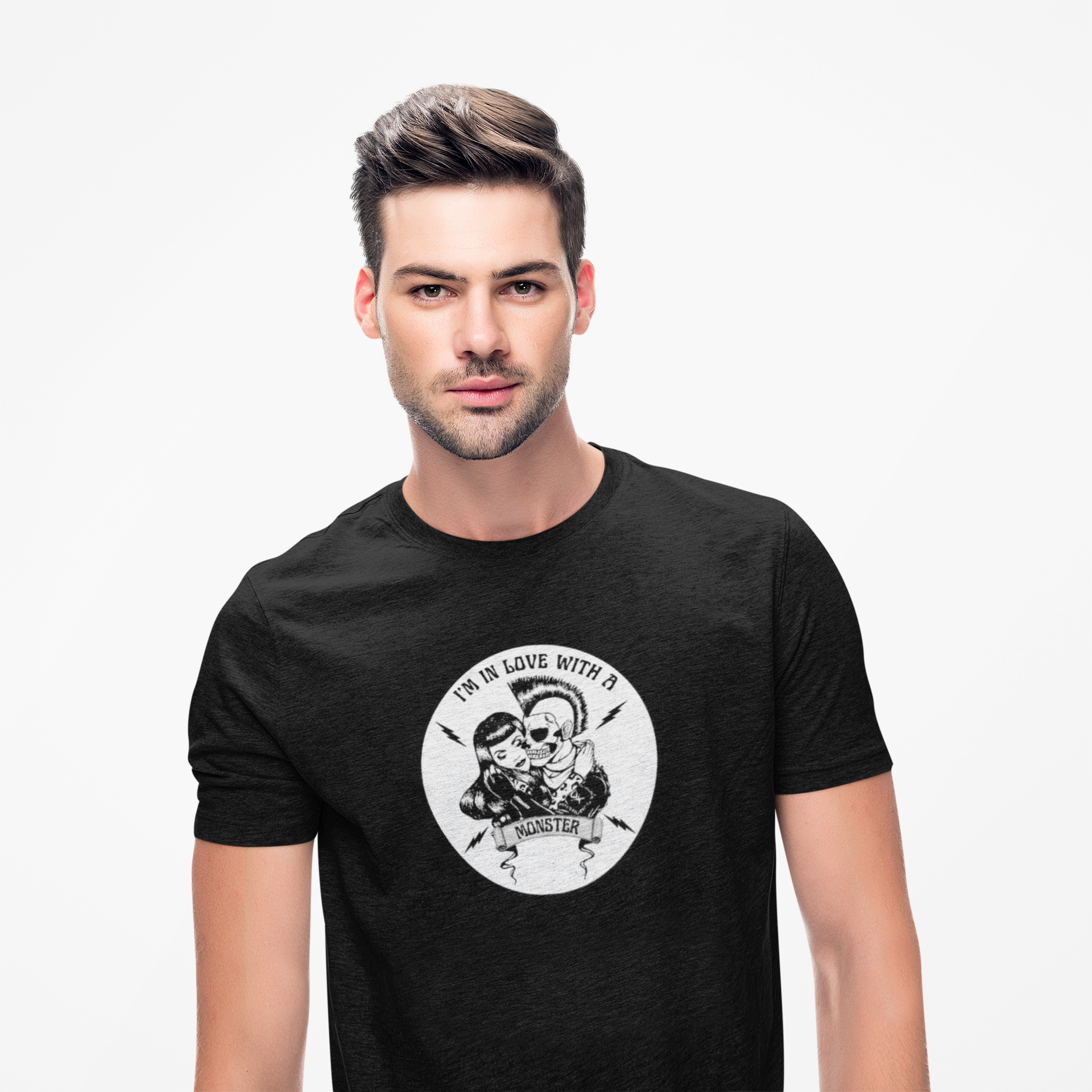 Rockabilly Monster Tee — "I'm in Love with a Monster" Vintage Horror Band T-Shirt product thumbnail image Rockabilly Monster Tee — "I'm in Love with a Monster" Vintage Horror Band T-Shirt product thumbnail image
