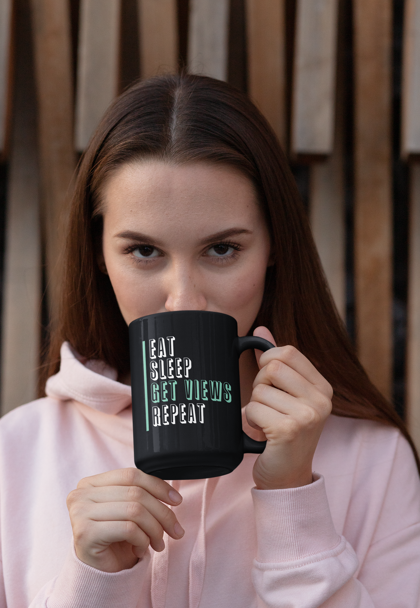 Eat Sleep Get Views Repeat Black Mug, 15oz product thumbnail image Eat Sleep Get Views Repeat Black Mug, 15oz product thumbnail image