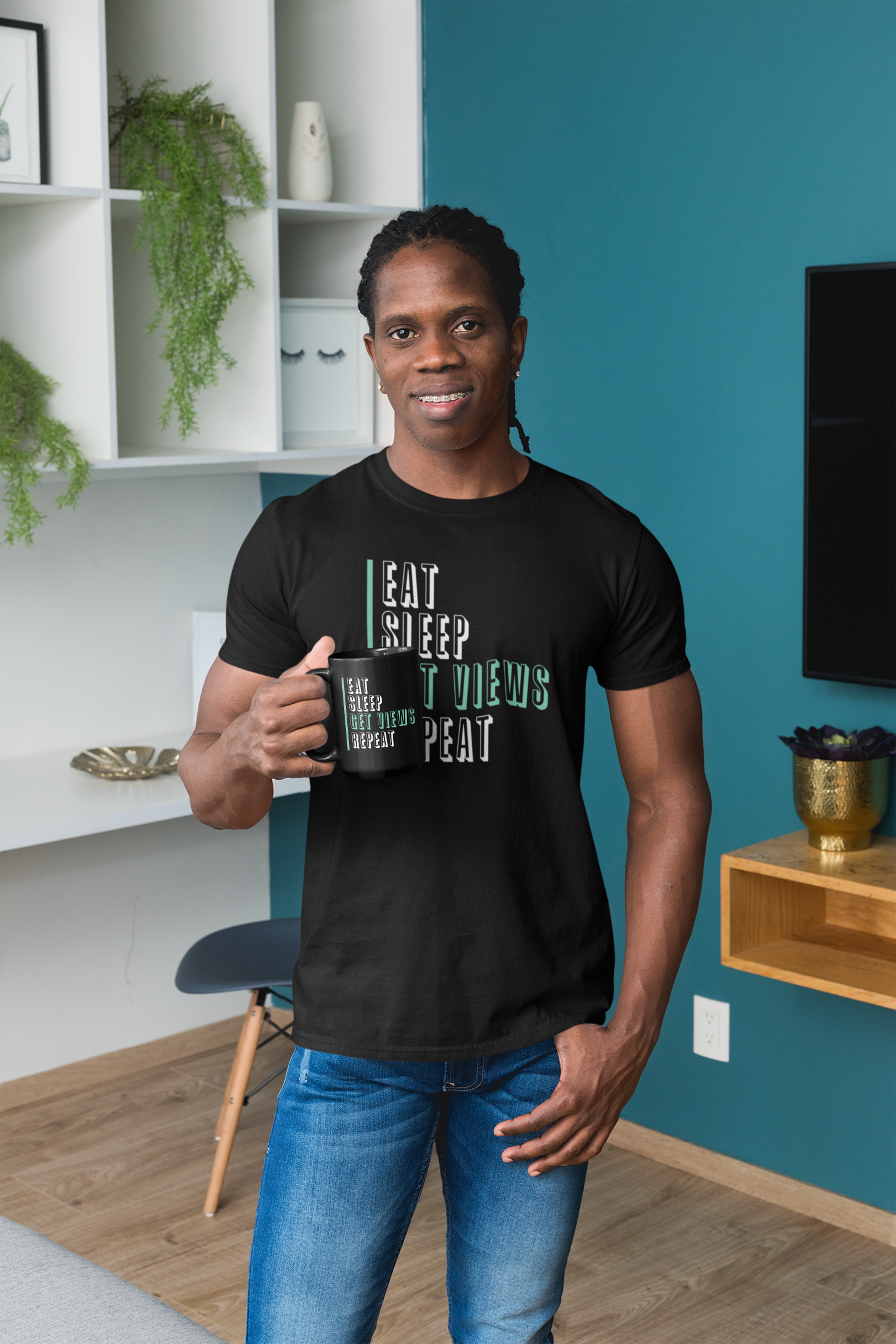 Eat Sleep Get Views Repeat Black Mug, 15oz product thumbnail image