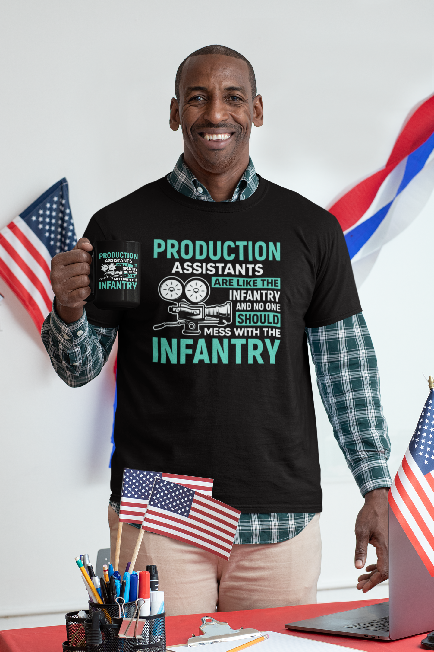 Production Assistants Are Like the Infantry Black Mug, 15oz product thumbnail image Production Assistants Are Like the Infantry Black Mug, 15oz product thumbnail image