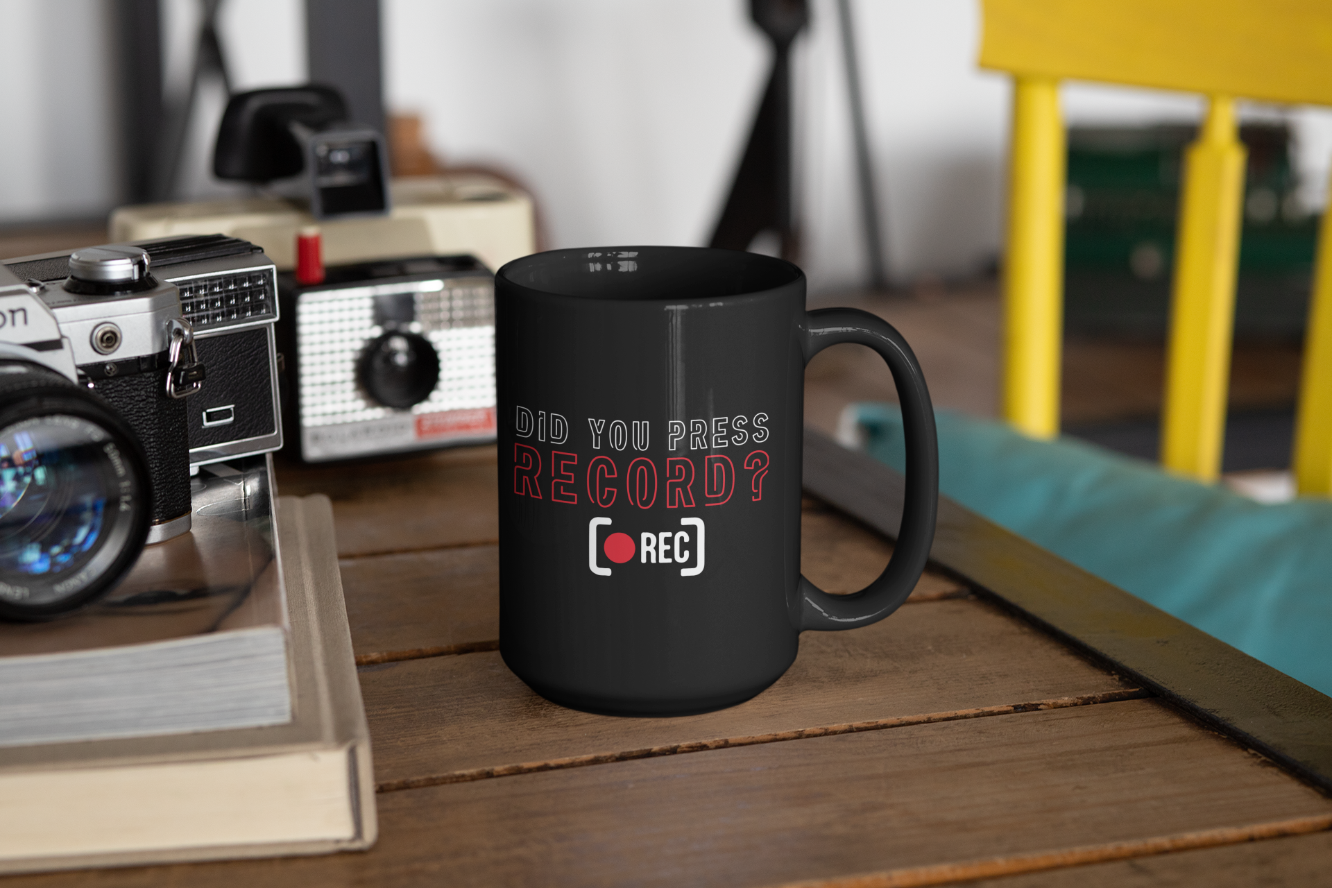 Did You Press Record Black Mug, 15oz