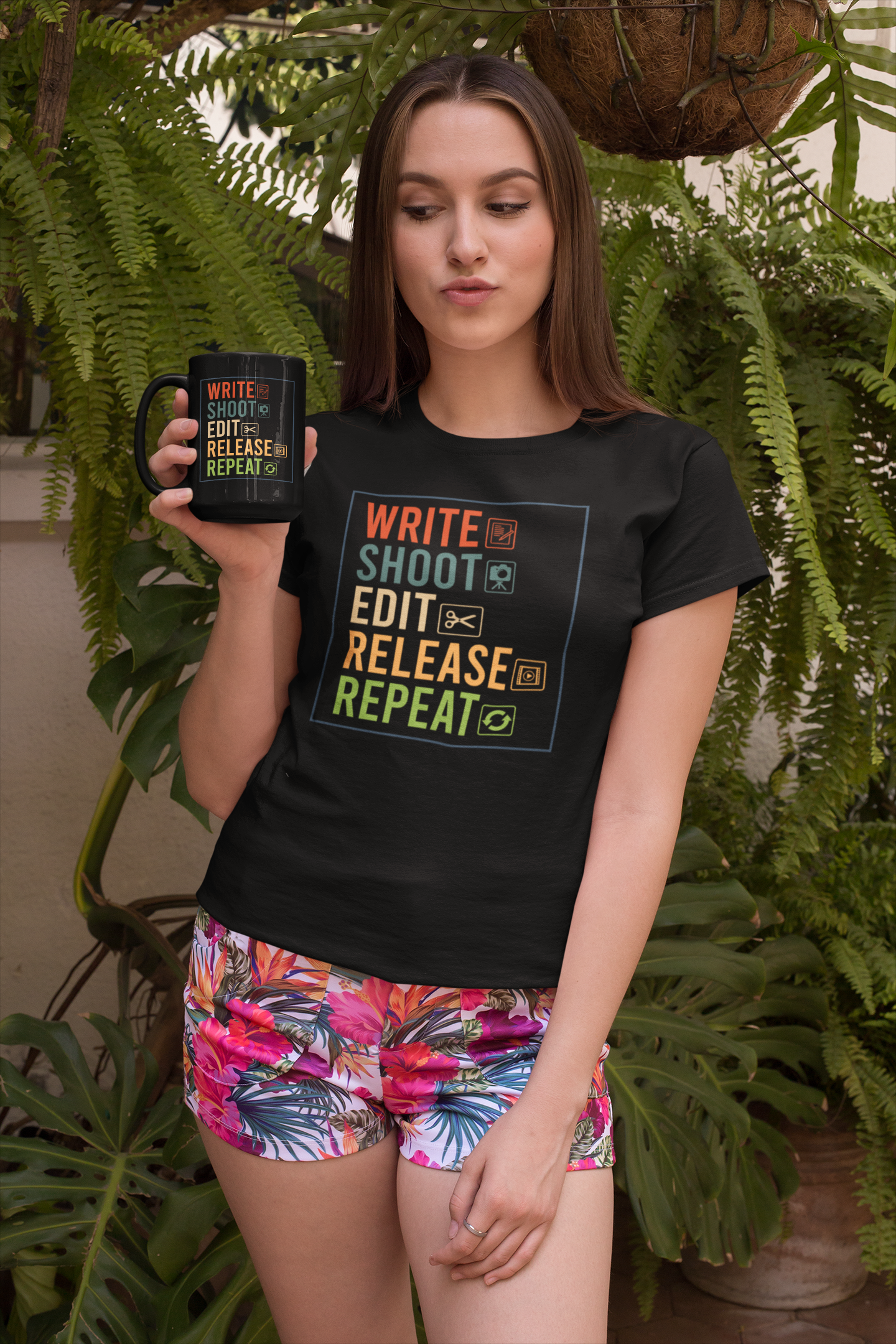 Write Shoot Edit Release Repeat Black Mug, 15oz product thumbnail image