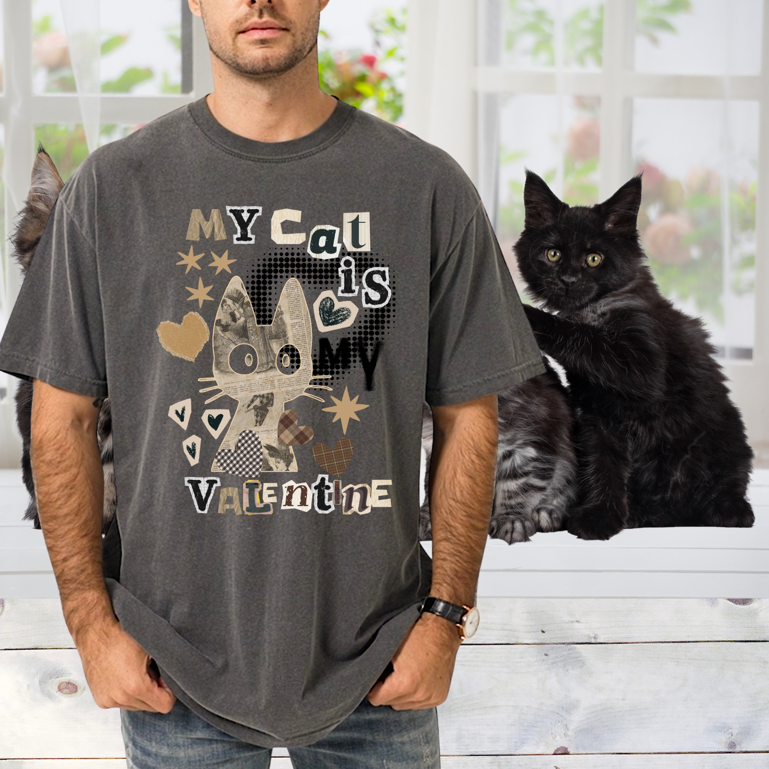 My Cat Is My Valentine T-shirt | Cat Heart Valentine Tee product thumbnail image