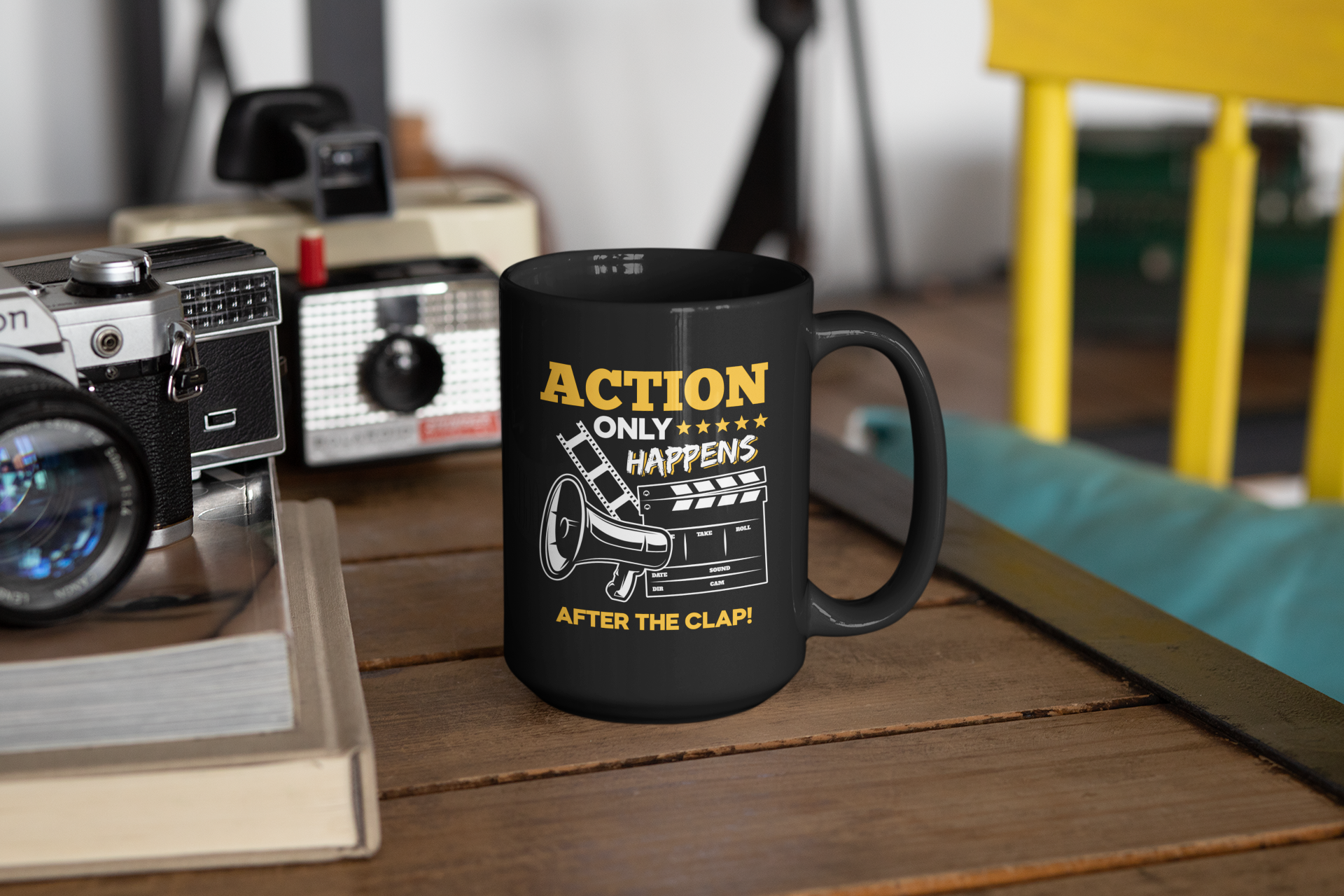 Action Only Happens After the Clap Black Mug, 15oz product thumbnail image