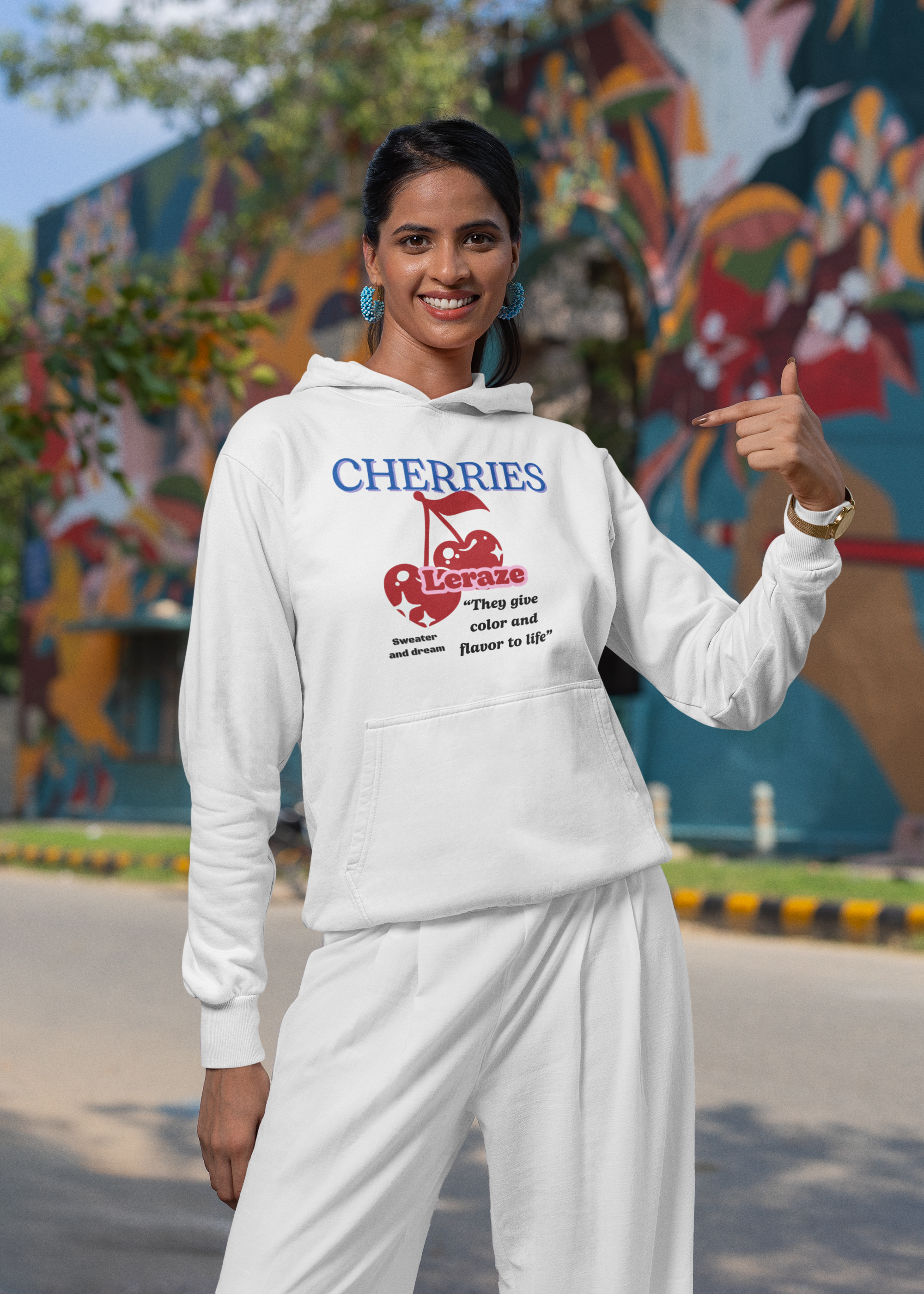 Cherries Print Fleece Unisex Hoodie — Relax in Style (Leraze Limited Edition) product thumbnail image