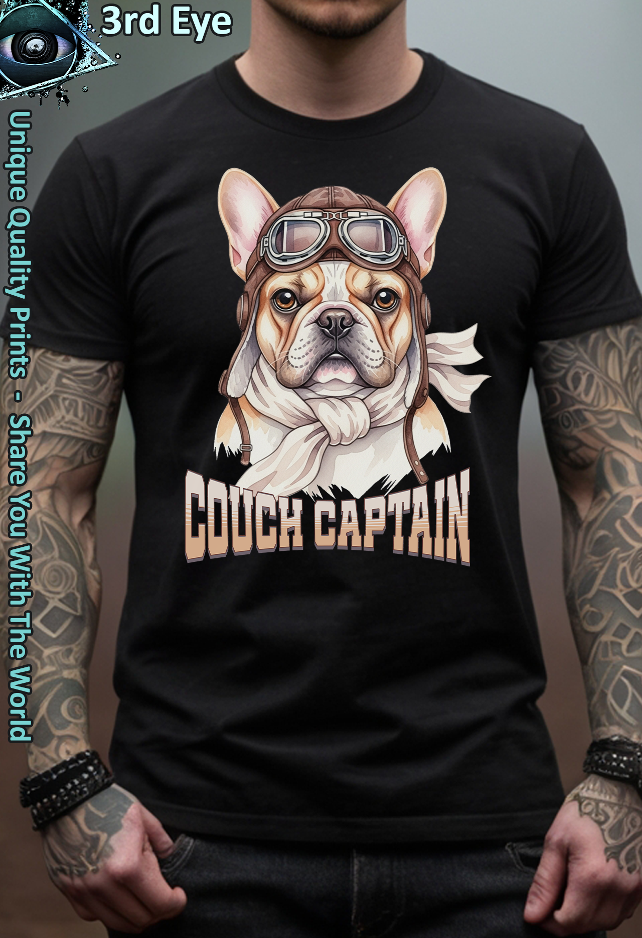 Vintage Frenchie Aviator Graphic Couch Captain French Bulldog Vintage Frenchie Aviator Graphic Couch Captain French Bulldog