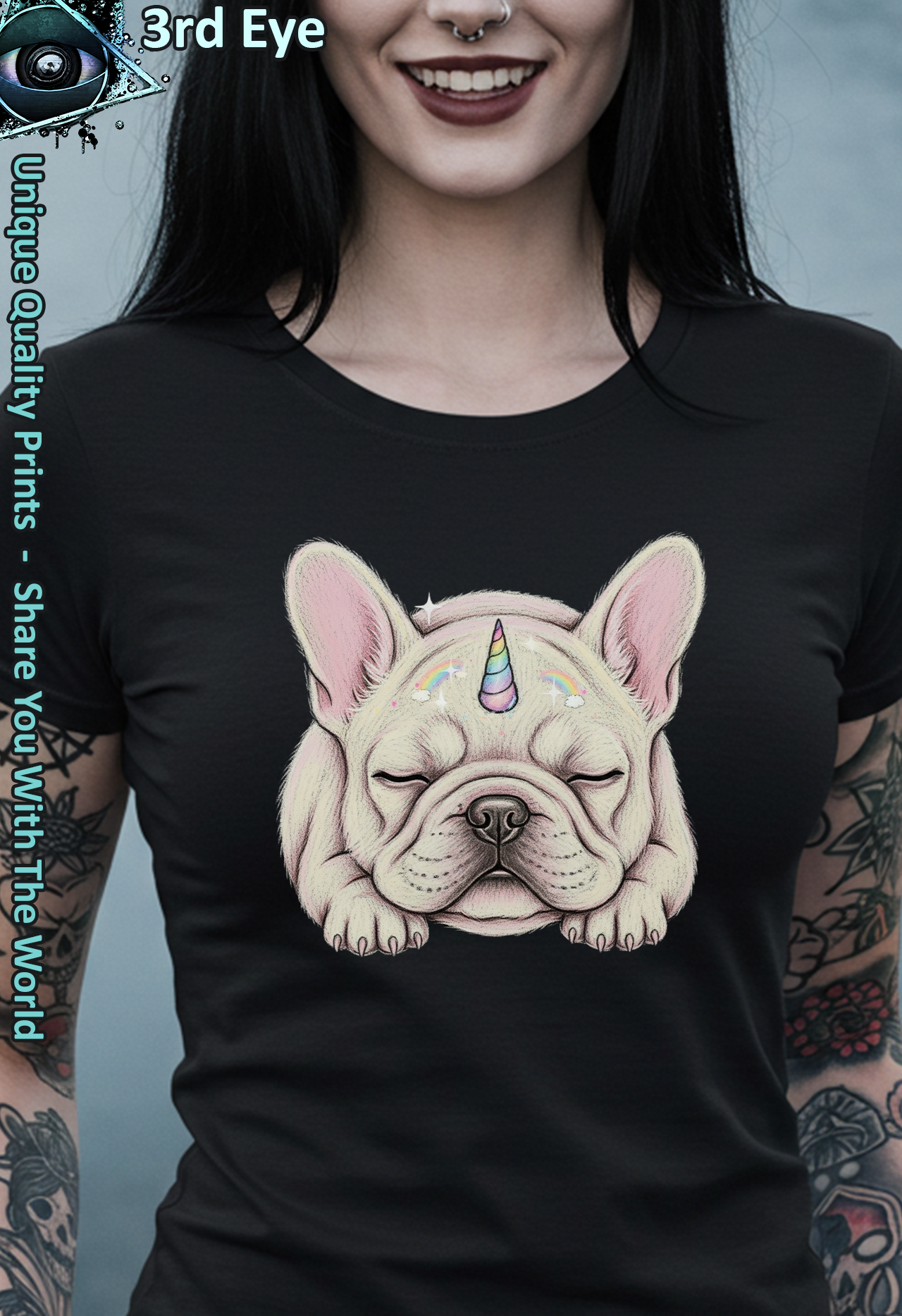 Vintage Sleeping Frenchie Unicorn Adorable Cute French Bulldog Graphic