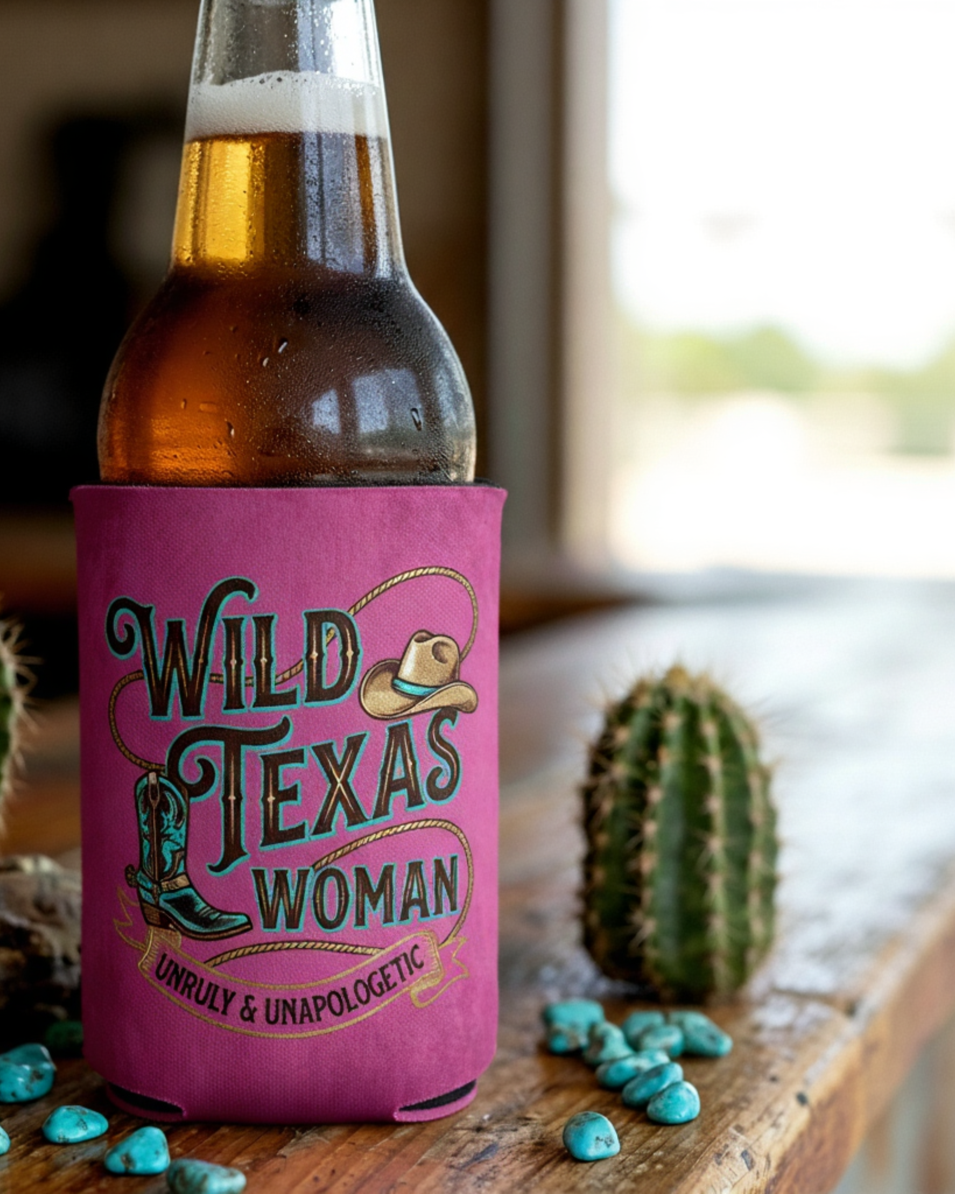 Can Cooler — "Wild Texas Woman" Pink Drink Koozie (Unruly &amp; Unapologetic)