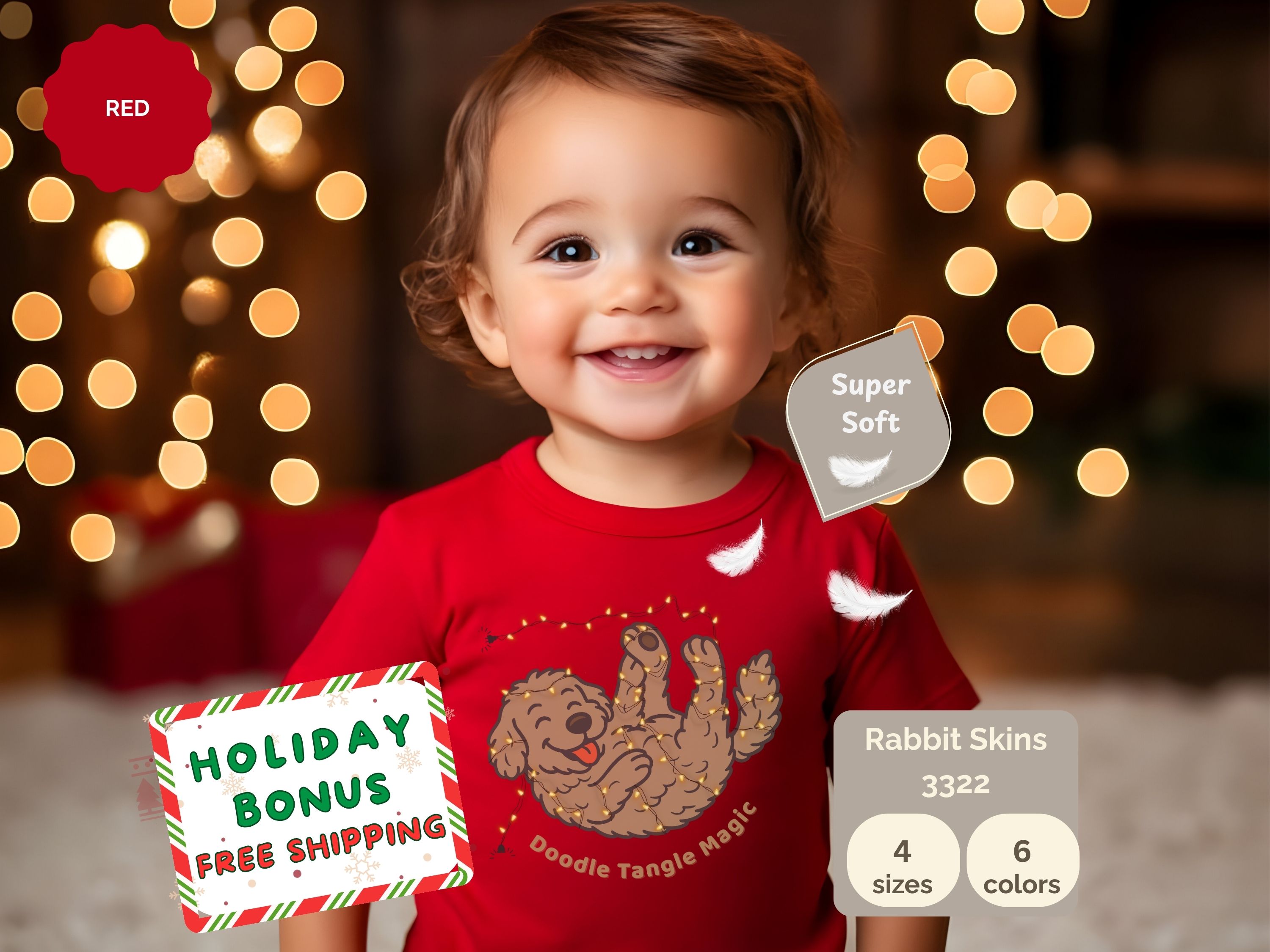 Christmas Infant Fine Jersey Tee, Goldendoodle Tangled in Christmas Lights, Rabbit Skins 3322 product thumbnail image Christmas Infant Fine Jersey Tee, Goldendoodle Tangled in Christmas Lights, Rabbit Skins 3322 product thumbnail image