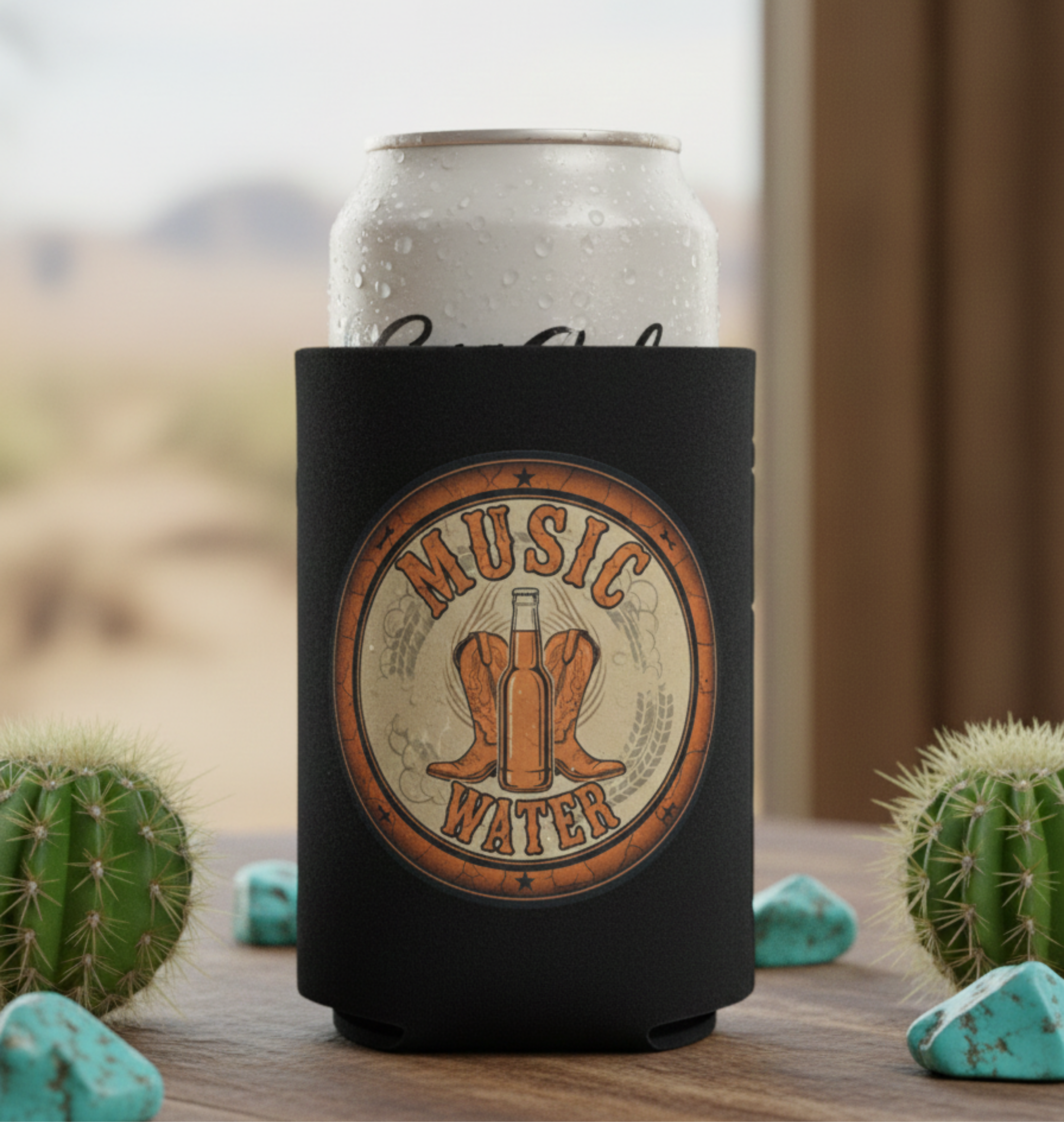 "Music Water" Retro Beer Bottle Logo Cooler - Can Cooler — 